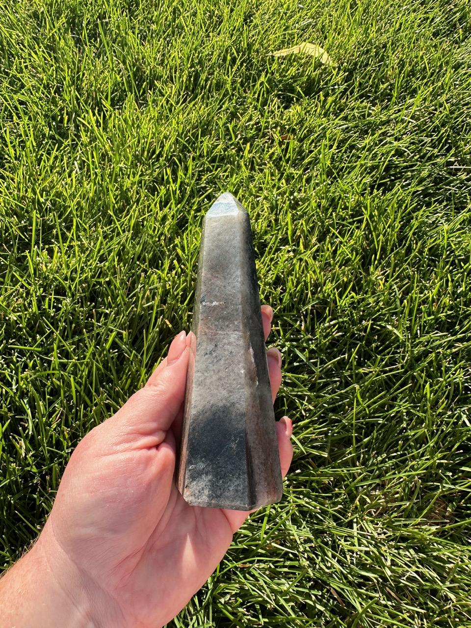 Hematite, Quartz, and Iron Crystal Tower - 5.6" Tall, 12 oz - Grounding, Protection, and Amplification