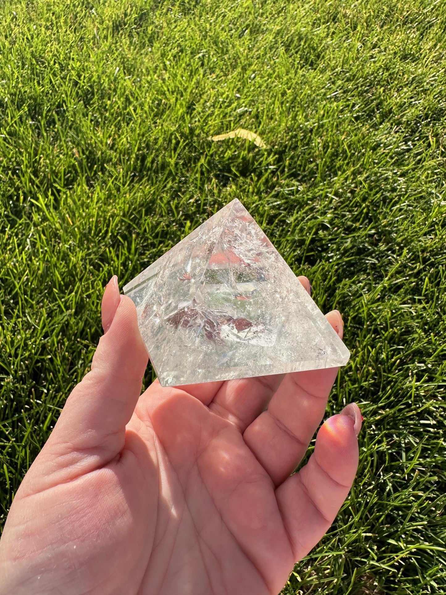 Clear Quartz Pyramid with Rainbows  – 1.7" Tall, 7 oz – Energy Amplification & Healing Crystal