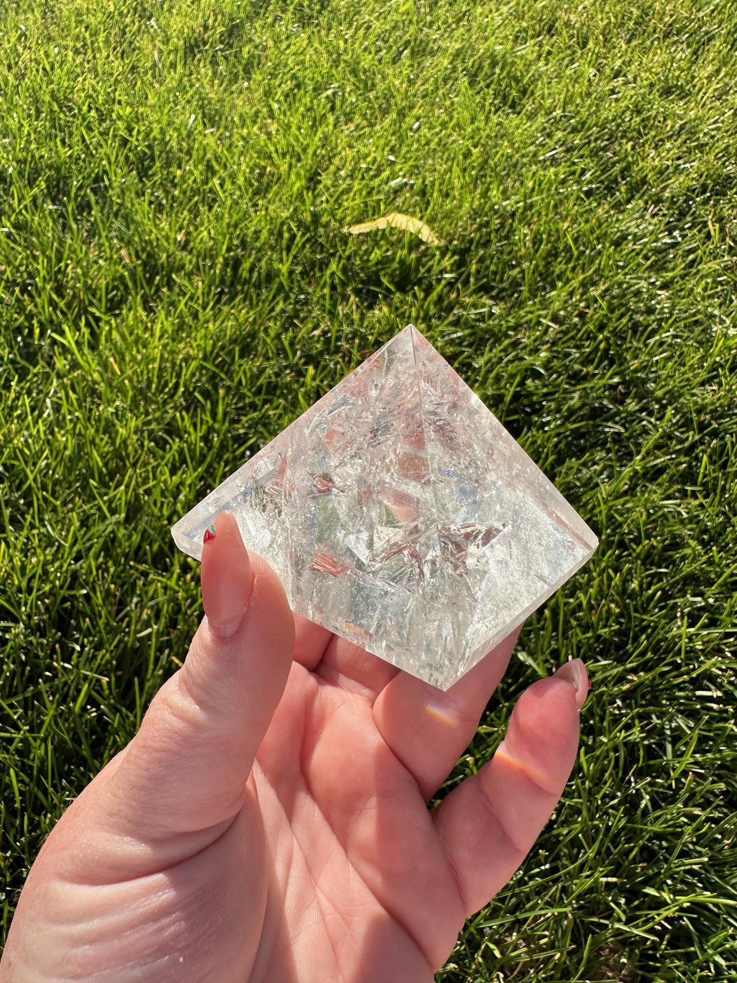 Clear Quartz Pyramid with Rainbows  – 1.7" Tall, 7 oz – Energy Amplification & Healing Crystal