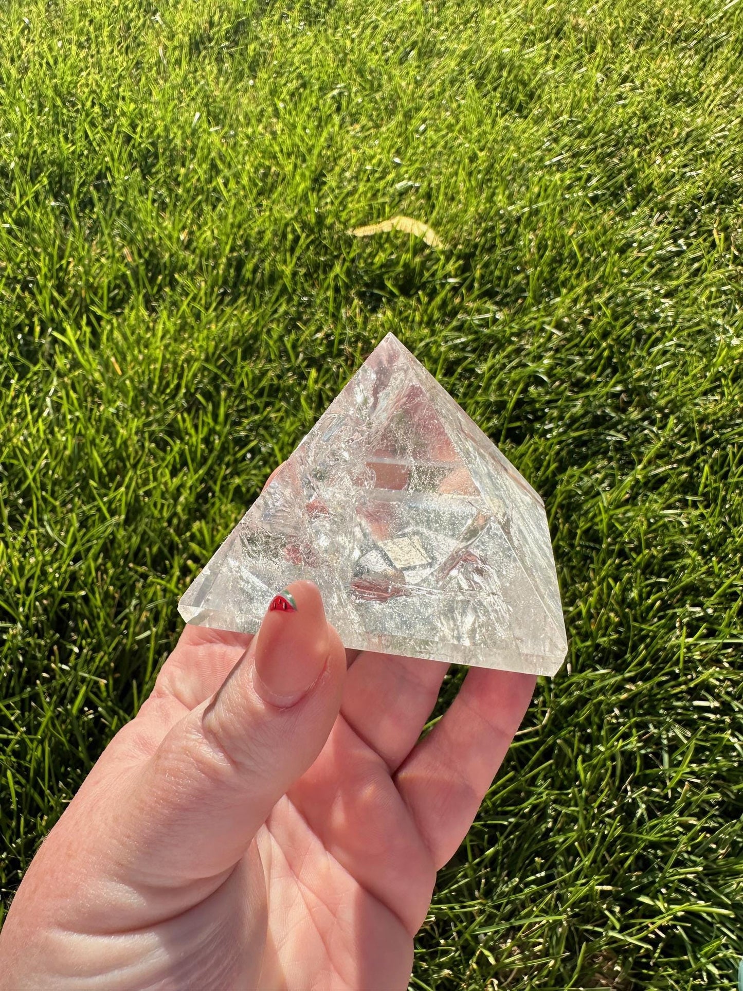 Clear Quartz Pyramid with Rainbows  – 1.7" Tall, 7 oz – Energy Amplification & Healing Crystal