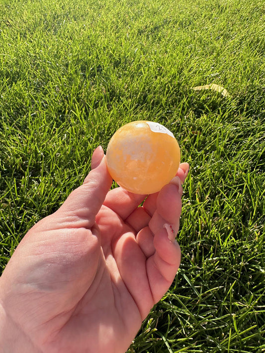 Orange Calcite Sphere – 1.7" Diameter, 6 oz – Energizing Creativity & Emotional Healing Crystal