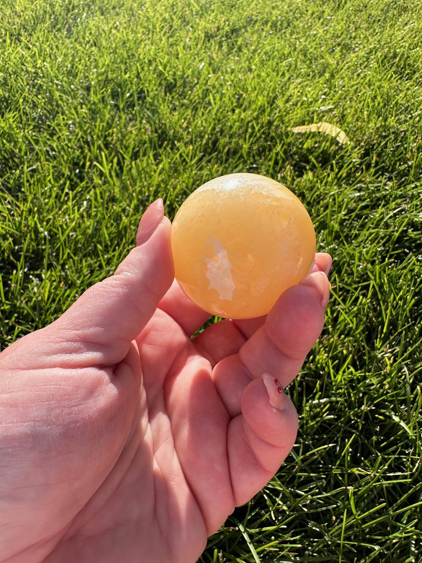 Orange Calcite Sphere – 1.7" Diameter, 6 oz – Energizing Creativity & Emotional Healing Crystal