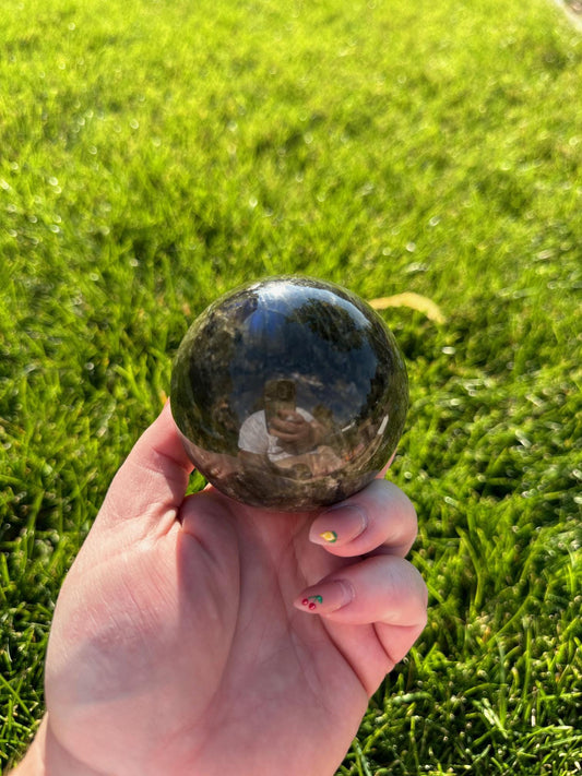 Flashy Blue Labradorite Sphere – 2.6" Diameter, 1 lb 2 oz – Protection, Transformation, and Intuition Crystal Ball