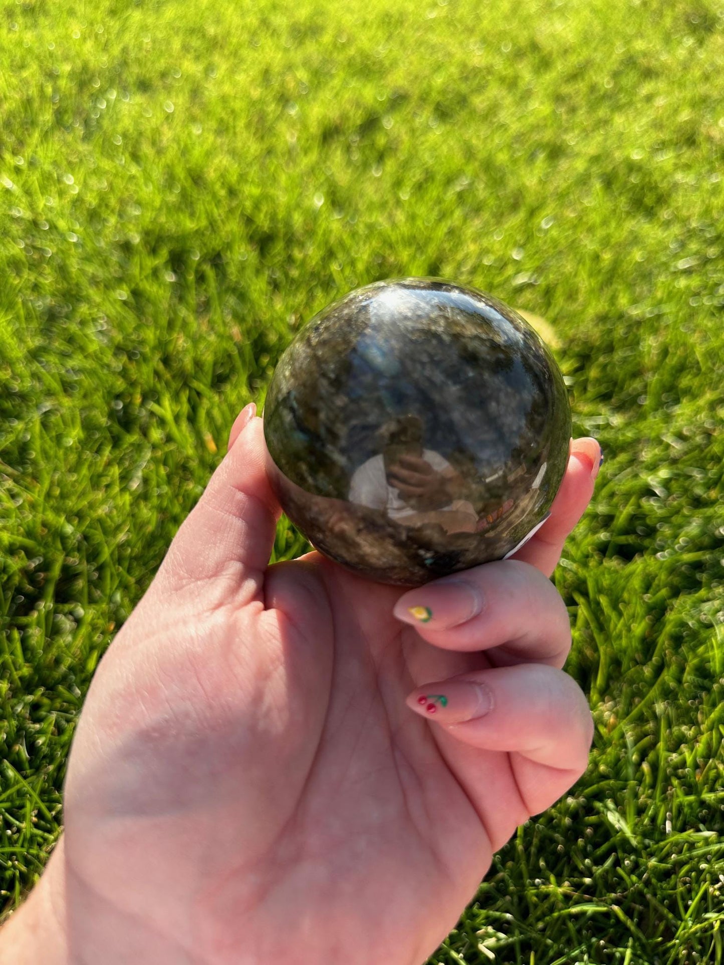 Flashy Blue Labradorite Sphere – 2.6" Diameter, 1 lb 2 oz – Protection, Transformation, and Intuition Crystal Ball