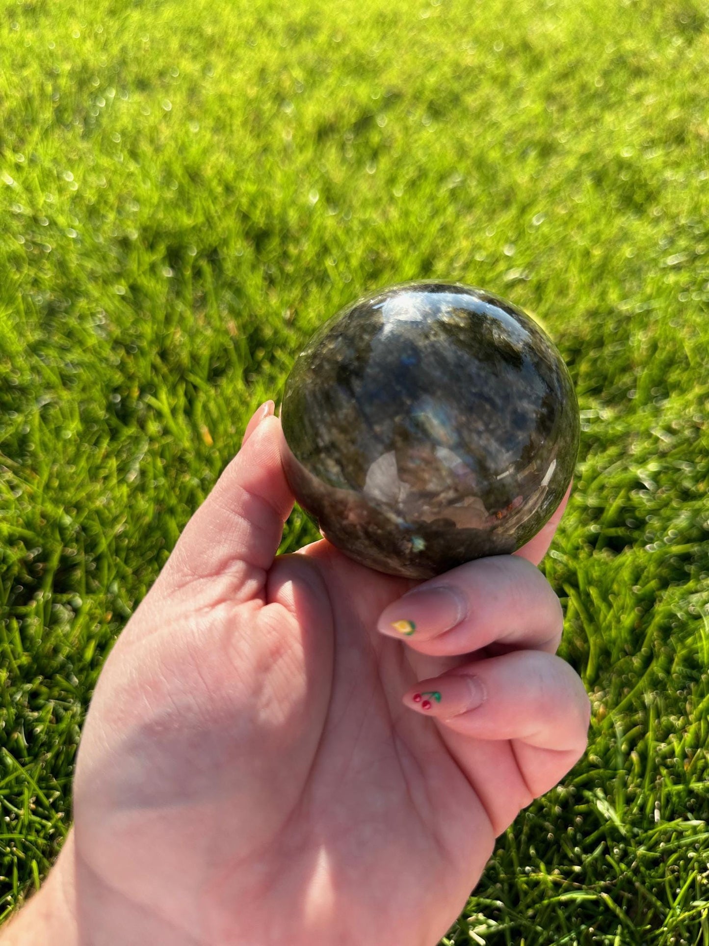 Flashy Blue Labradorite Sphere – 2.6" Diameter, 1 lb 2 oz – Protection, Transformation, and Intuition Crystal Ball