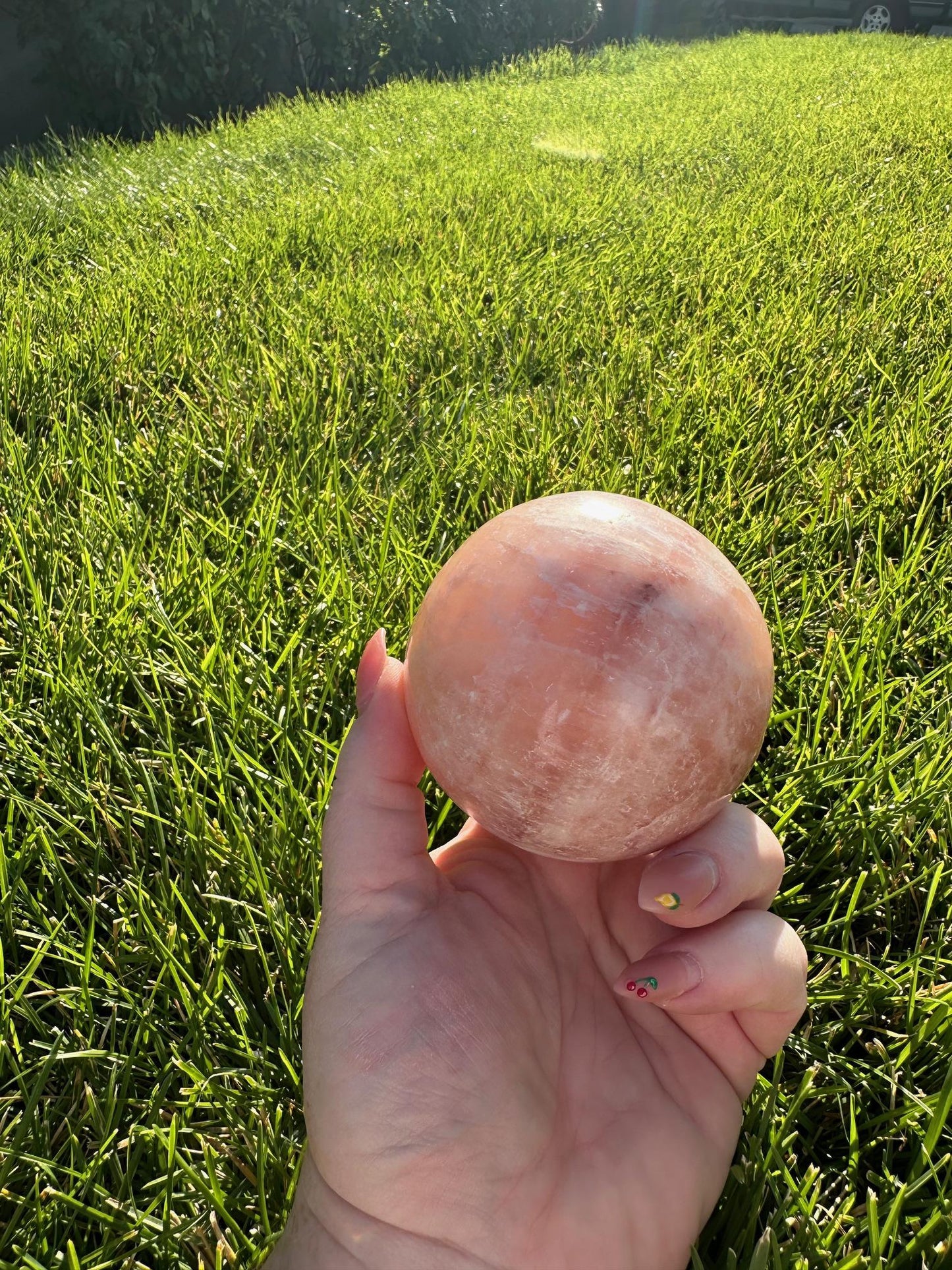 Rose Calcite Sphere – 2.8" Diameter, 1 lb 7 oz – Emotional Healing, Love, and Compassion Crystal