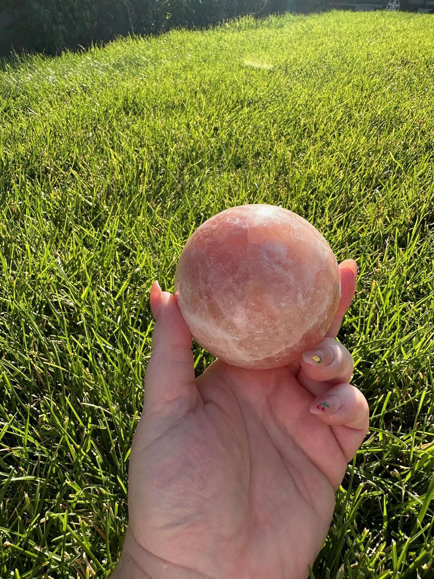 Rose Calcite Sphere – 2.8" Diameter, 1 lb 7 oz – Emotional Healing, Love, and Compassion Crystal