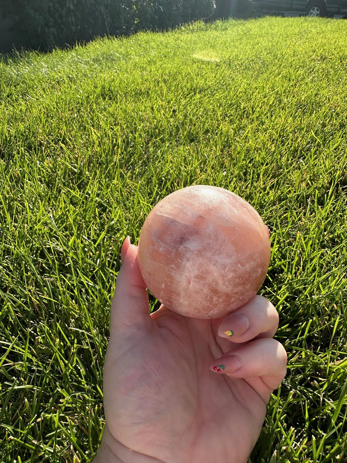 Rose Calcite Sphere – 2.8" Diameter, 1 lb 7 oz – Emotional Healing, Love, and Compassion Crystal