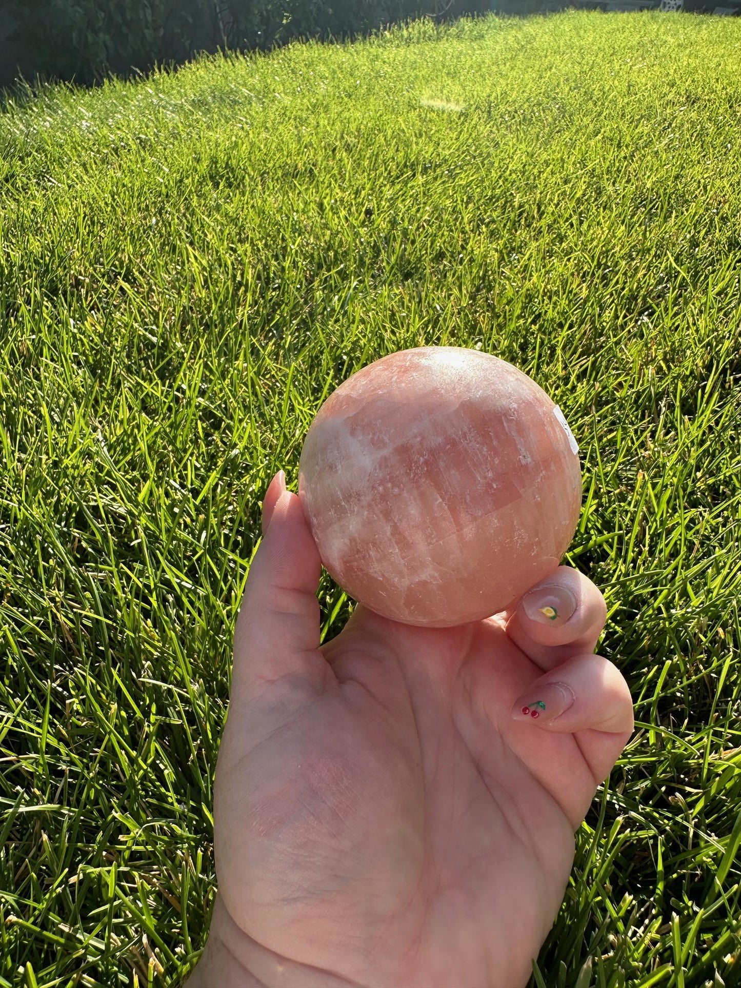 Rose Calcite Sphere – 2.8" Diameter, 1 lb 7 oz – Emotional Healing, Love, and Compassion Crystal