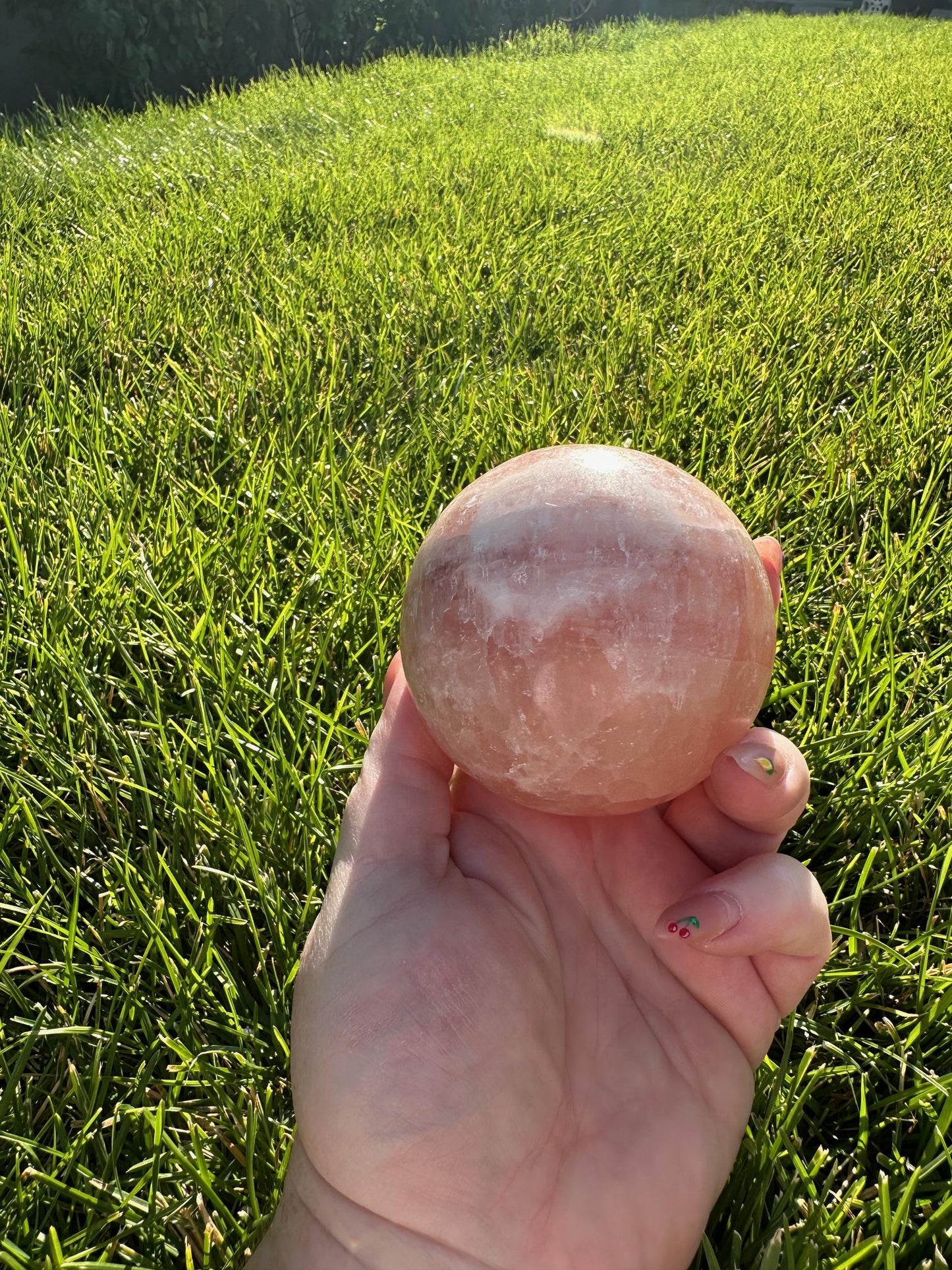 Rose Calcite Sphere – 2.8" Diameter, 1 lb 7 oz – Emotional Healing, Love, and Compassion Crystal