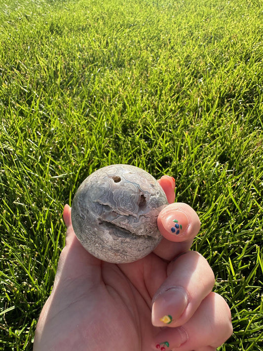 Crazy Lace Agate Sphere – 1.8" Diameter, 6 oz – Joy, Balance, and Protection Crystal from Mexico