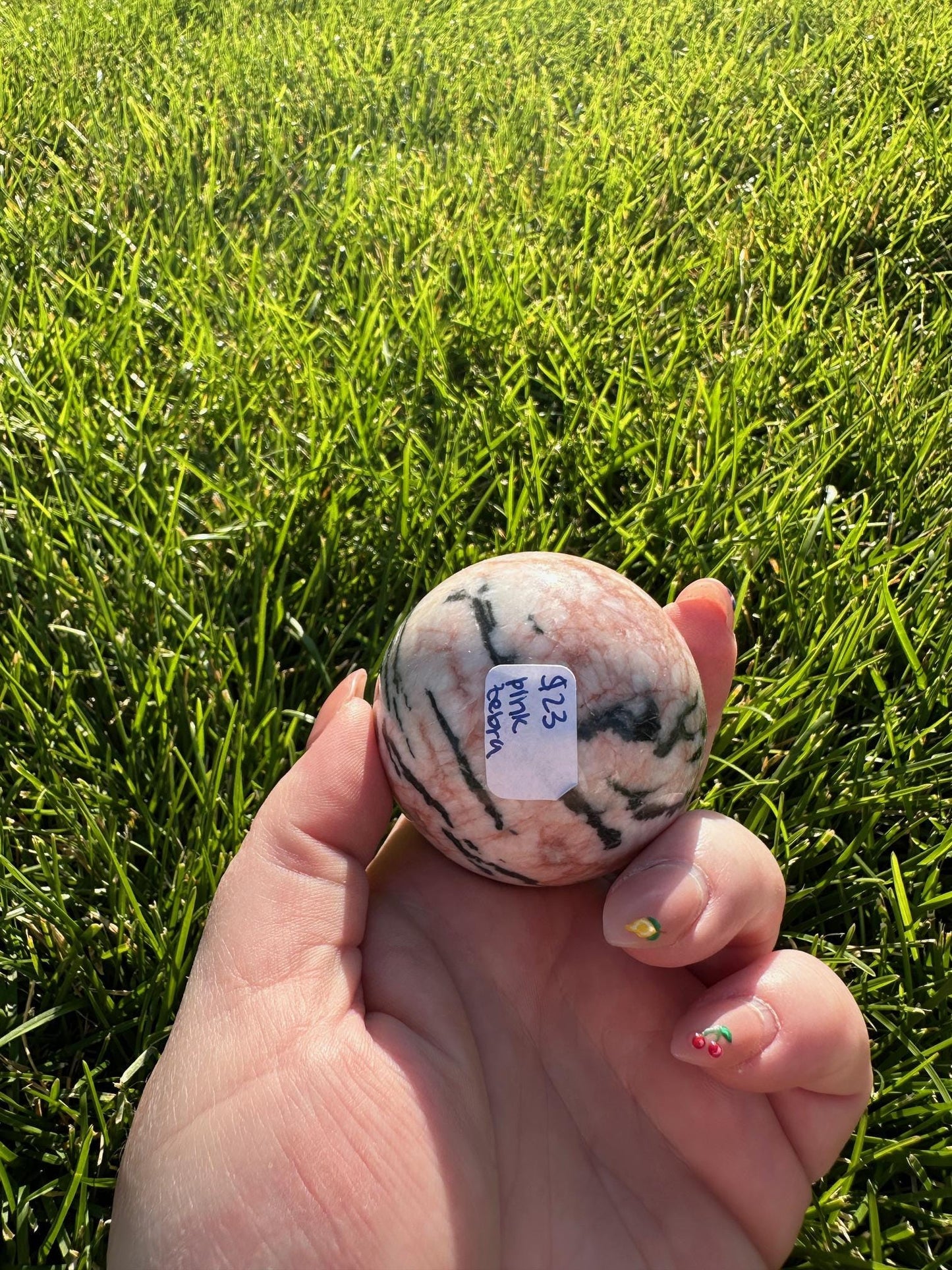 Pink Zebra Jasper Sphere – 1.9" Diameter, 9 oz – Grounding, Balance, and Compassion Crystal