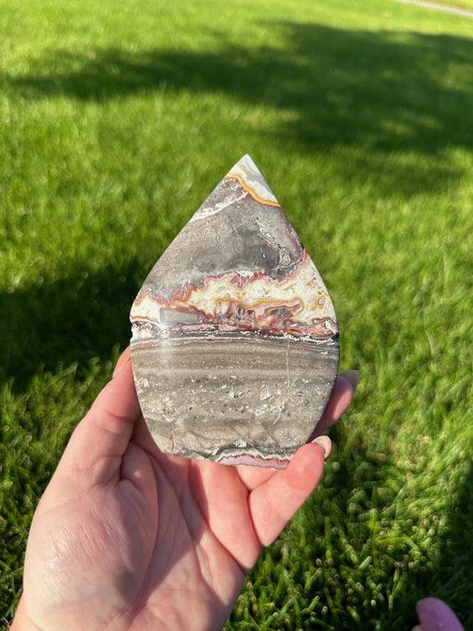 Crazy Lace Agate Freeform – 5" Tall, 14 oz – Joy, Balance, and Protection Stone from Mexico