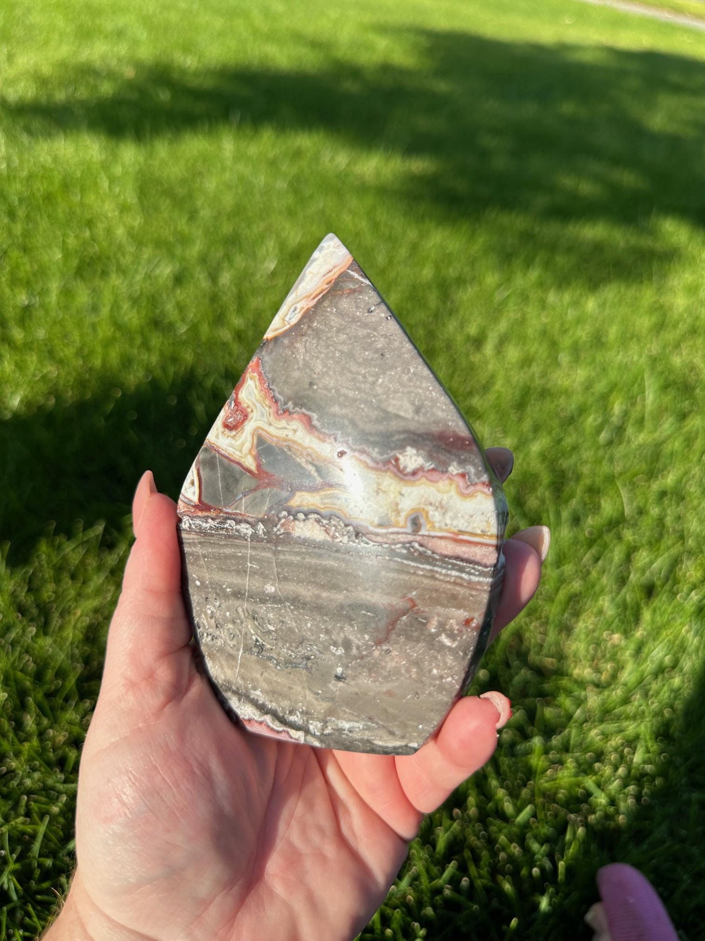 Crazy Lace Agate Freeform – 5" Tall, 14 oz – Joy, Balance, and Protection Stone from Mexico