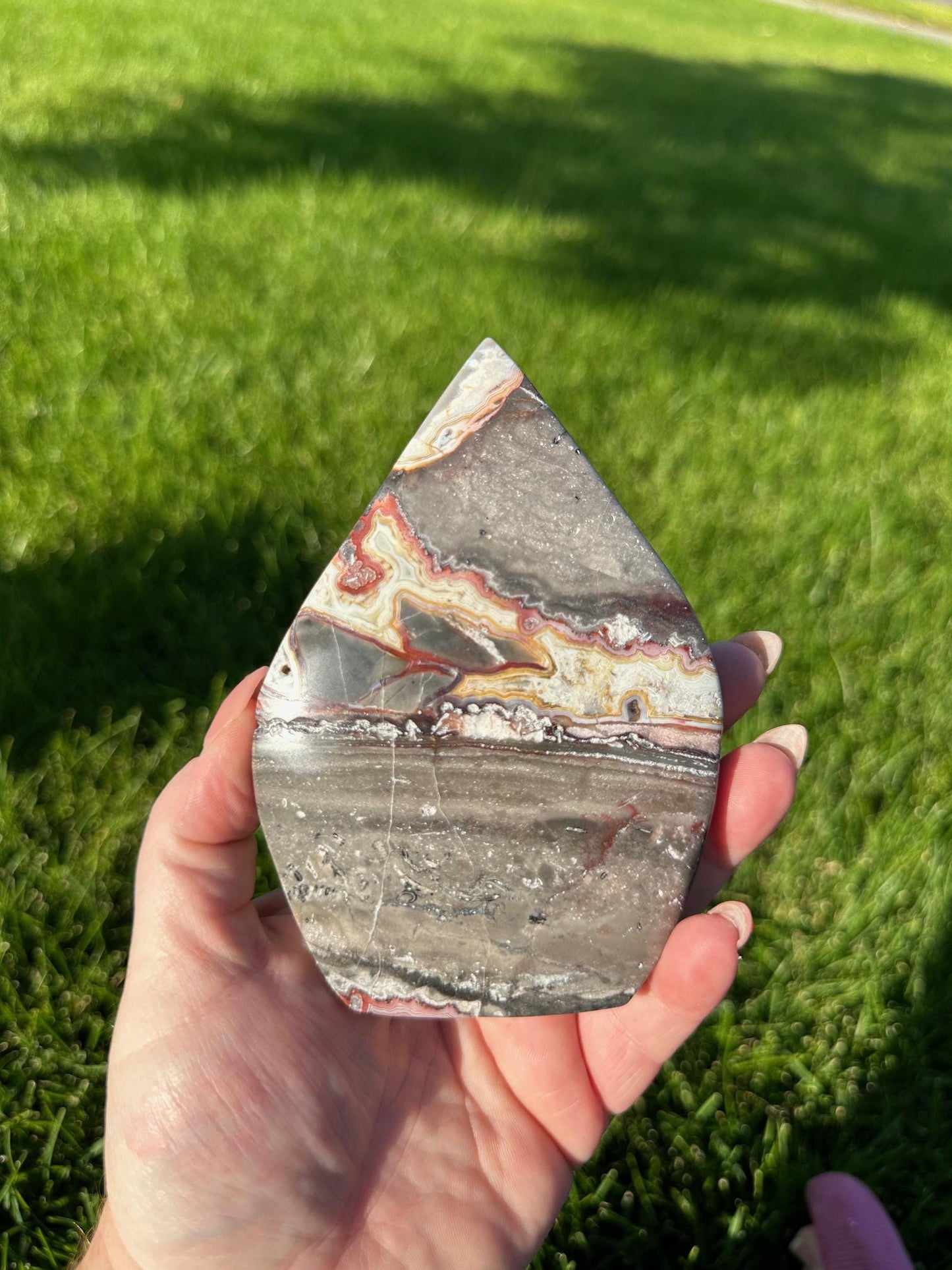 Crazy Lace Agate Freeform – 5" Tall, 14 oz – Joy, Balance, and Protection Stone from Mexico