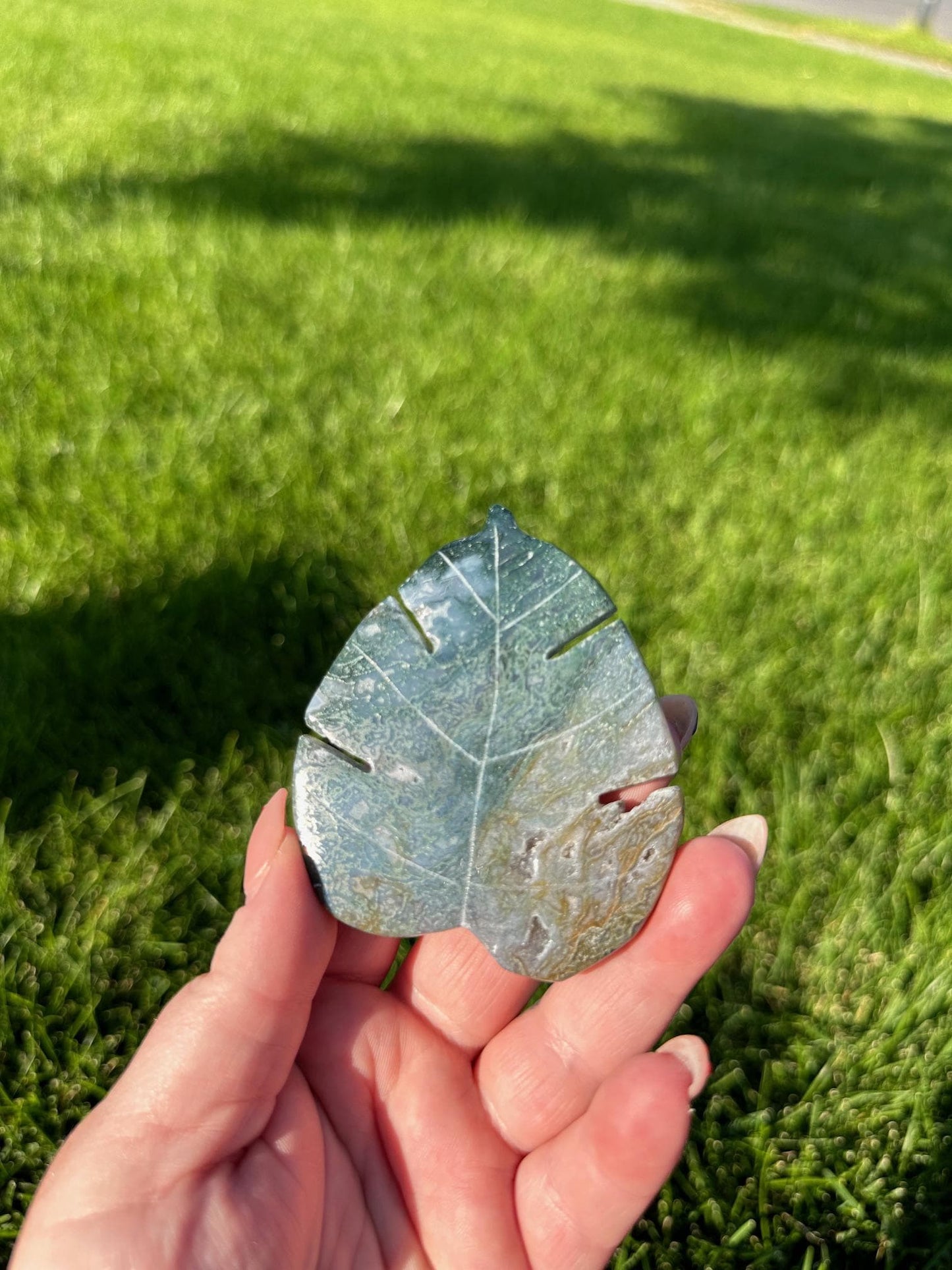 Moss Agate Leaf Crystal – 2.7" – Growth, Grounding, and Healing Stone