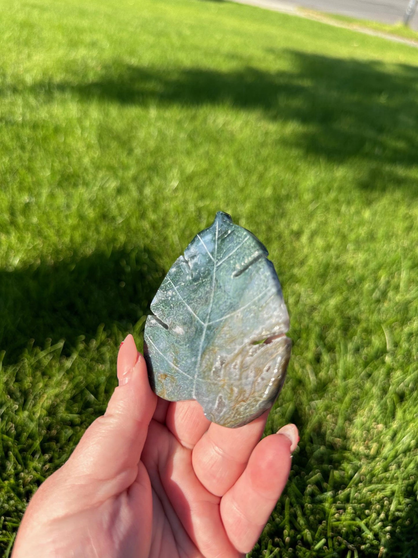 Moss Agate Leaf Crystal – 2.7" – Growth, Grounding, and Healing Stone