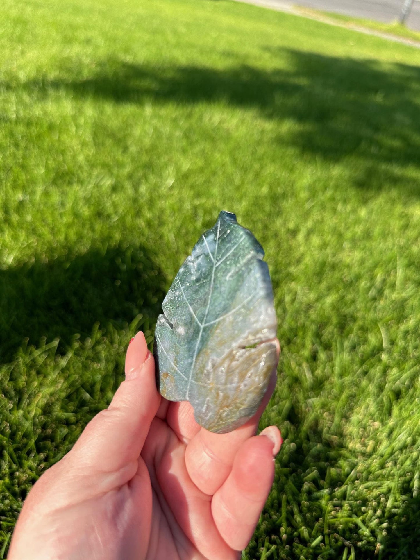 Moss Agate Leaf Crystal – 2.7" – Growth, Grounding, and Healing Stone