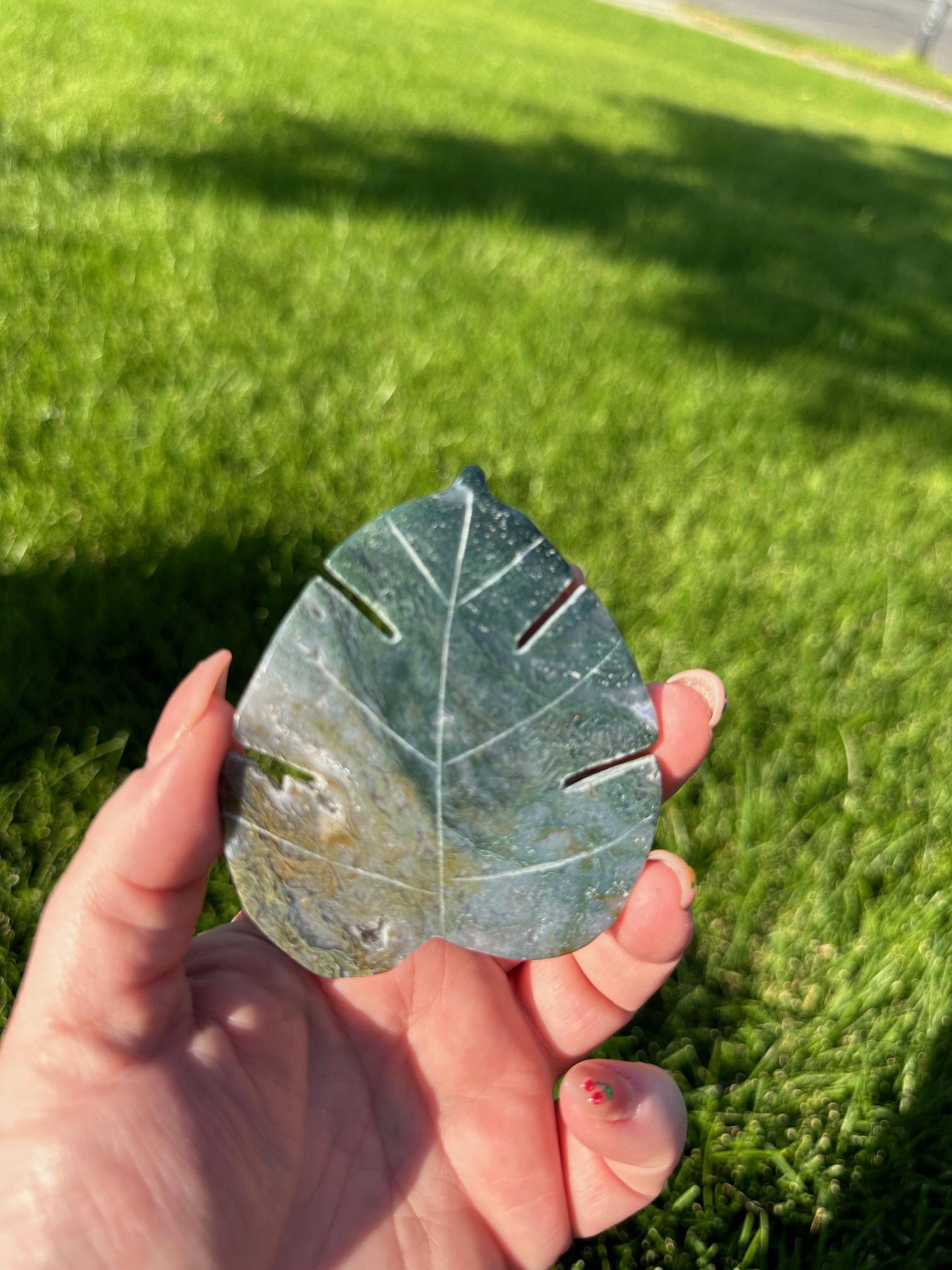 Moss Agate Leaf Crystal – 2.7" – Growth, Grounding, and Healing Stone