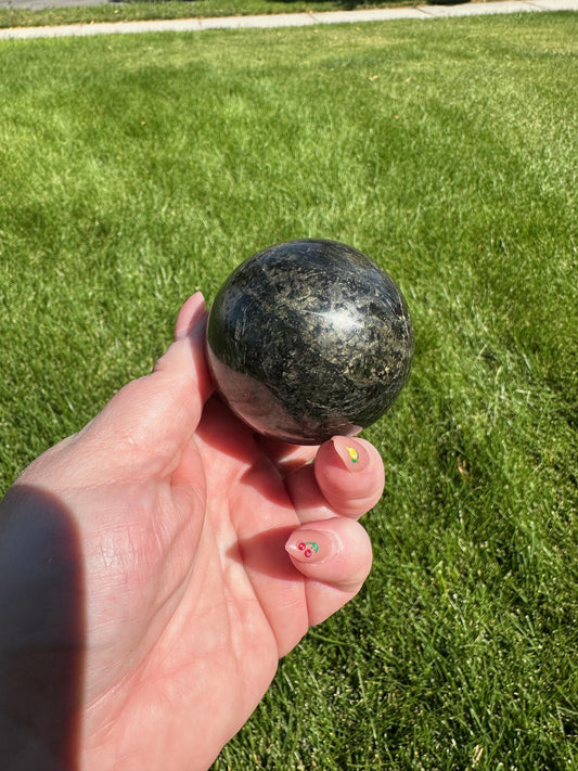 Tourmaline and Pyrite Sphere - 2-inch Diameter, 12 oz