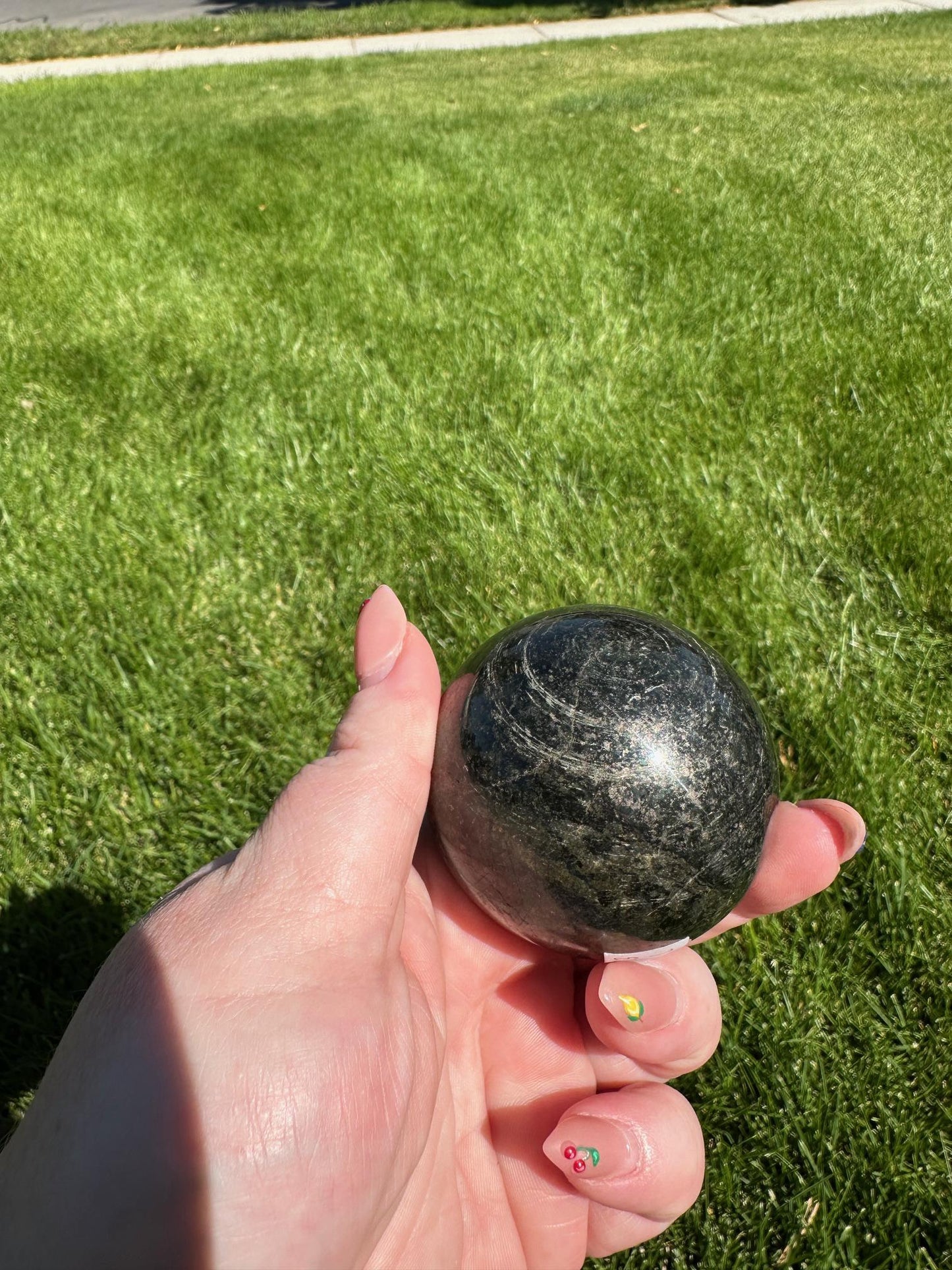 Tourmaline and Pyrite Sphere - 2-inch Diameter, 12 oz