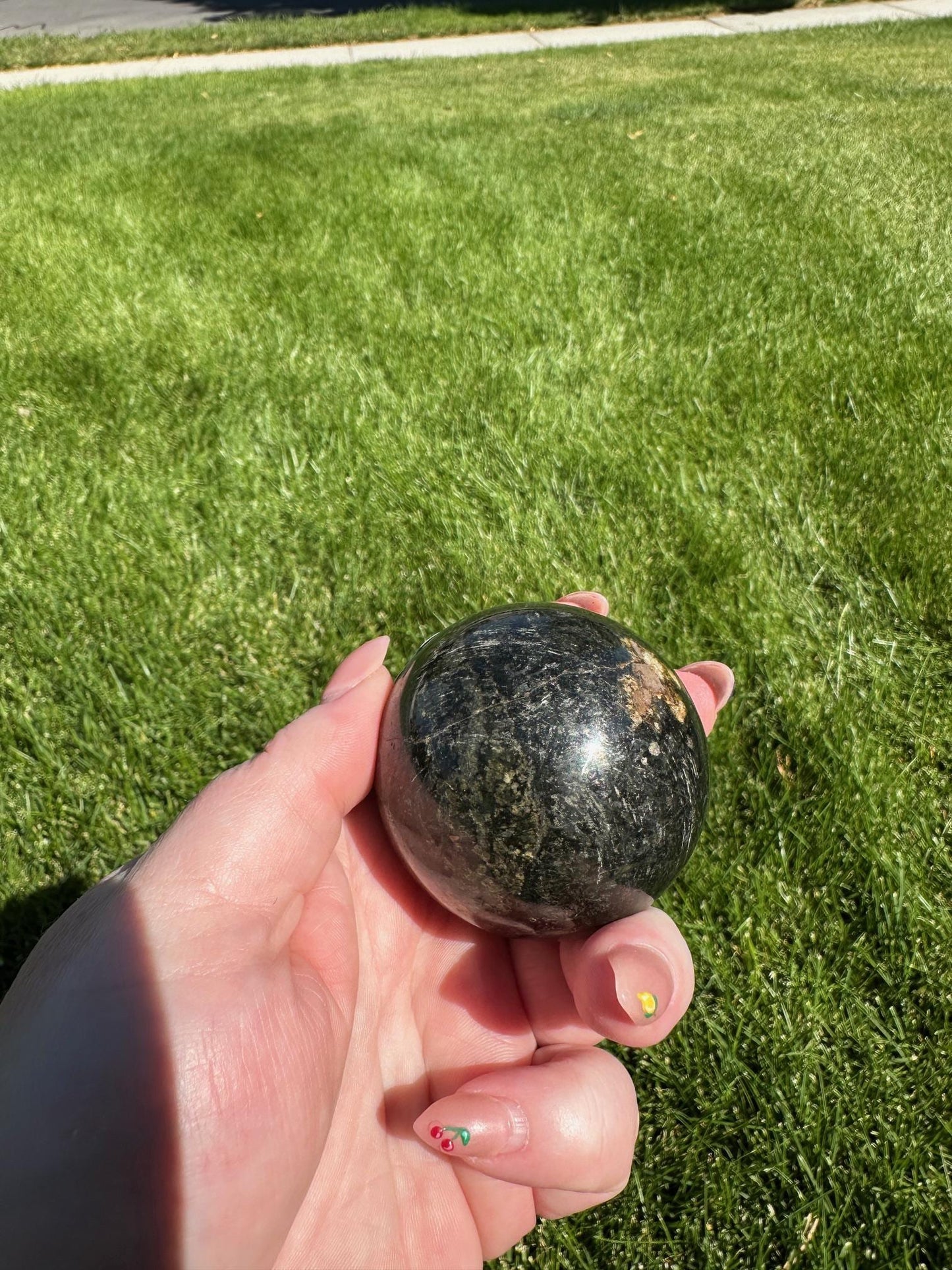 Tourmaline and Pyrite Sphere - 2-inch Diameter, 12 oz