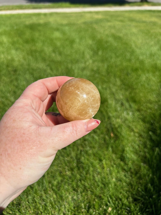 Honey Calcite Sphere - 1.8-inch Diameter, 8 oz | Empowerment & Clarity Crystal