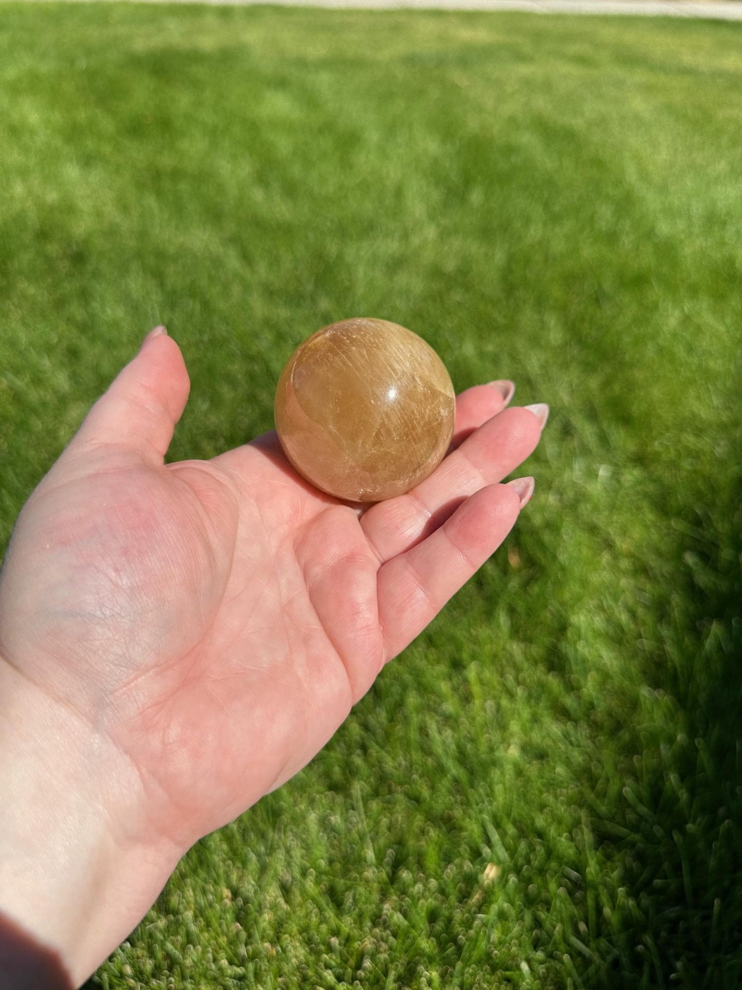 Honey Calcite Sphere - 1.8-inch Diameter, 8 oz | Empowerment & Clarity Crystal