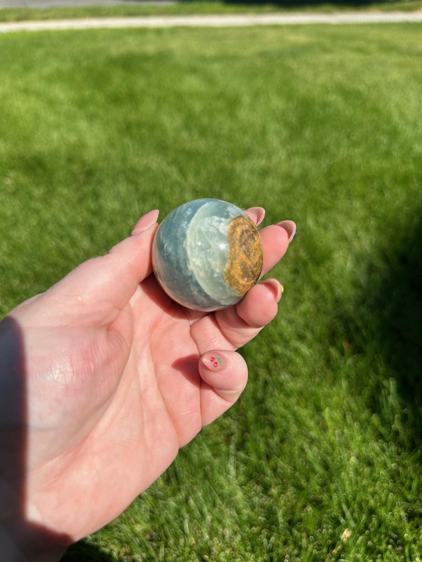 Aquatine Lemurian Calcite Sphere - 1.6-inch Diameter, 6 oz | Calming & Intuitive Crystal