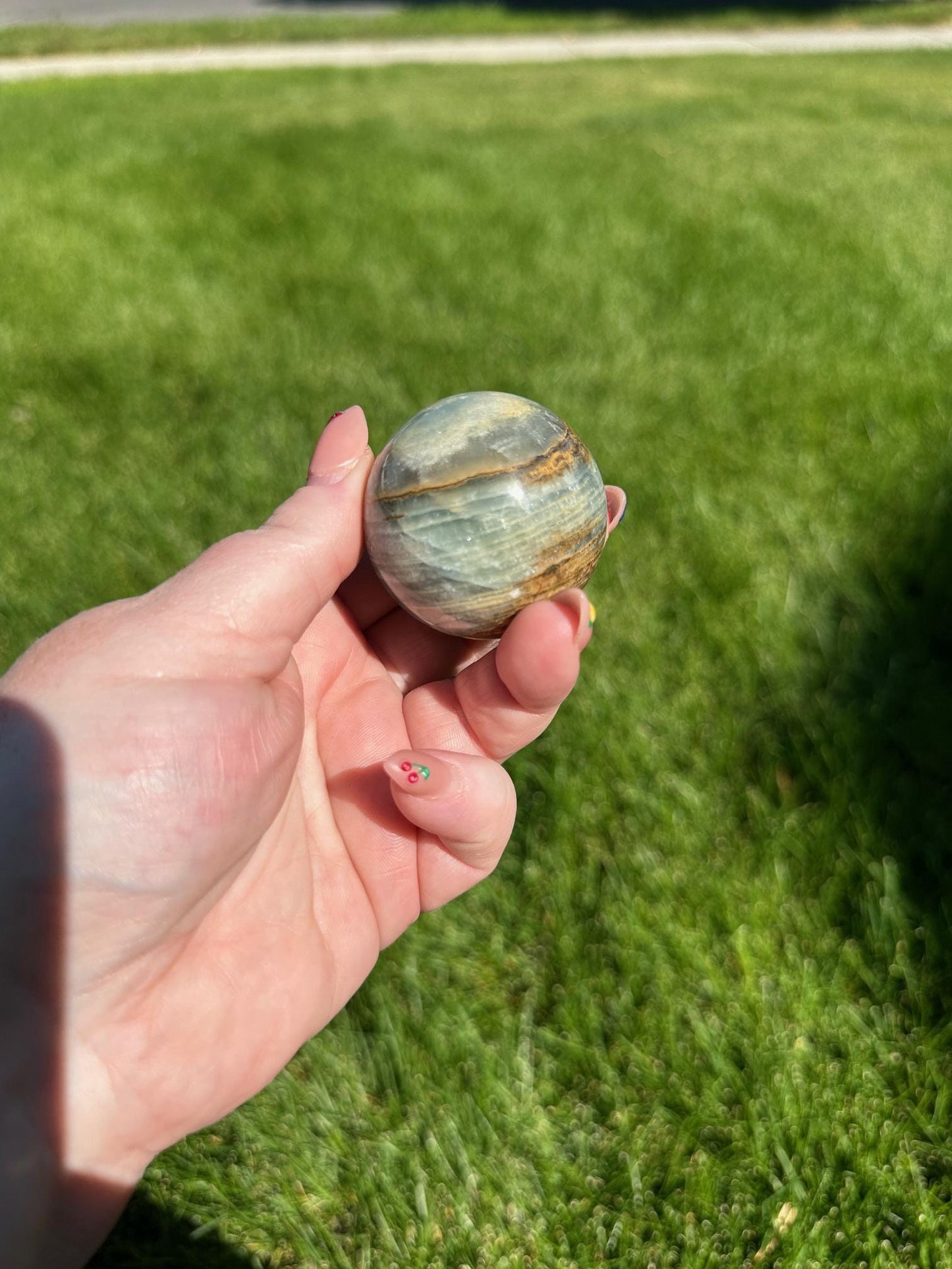 Aquatine Lemurian Calcite Sphere - 1.6-inch Diameter, 6 oz | Calming & Intuitive Crystal