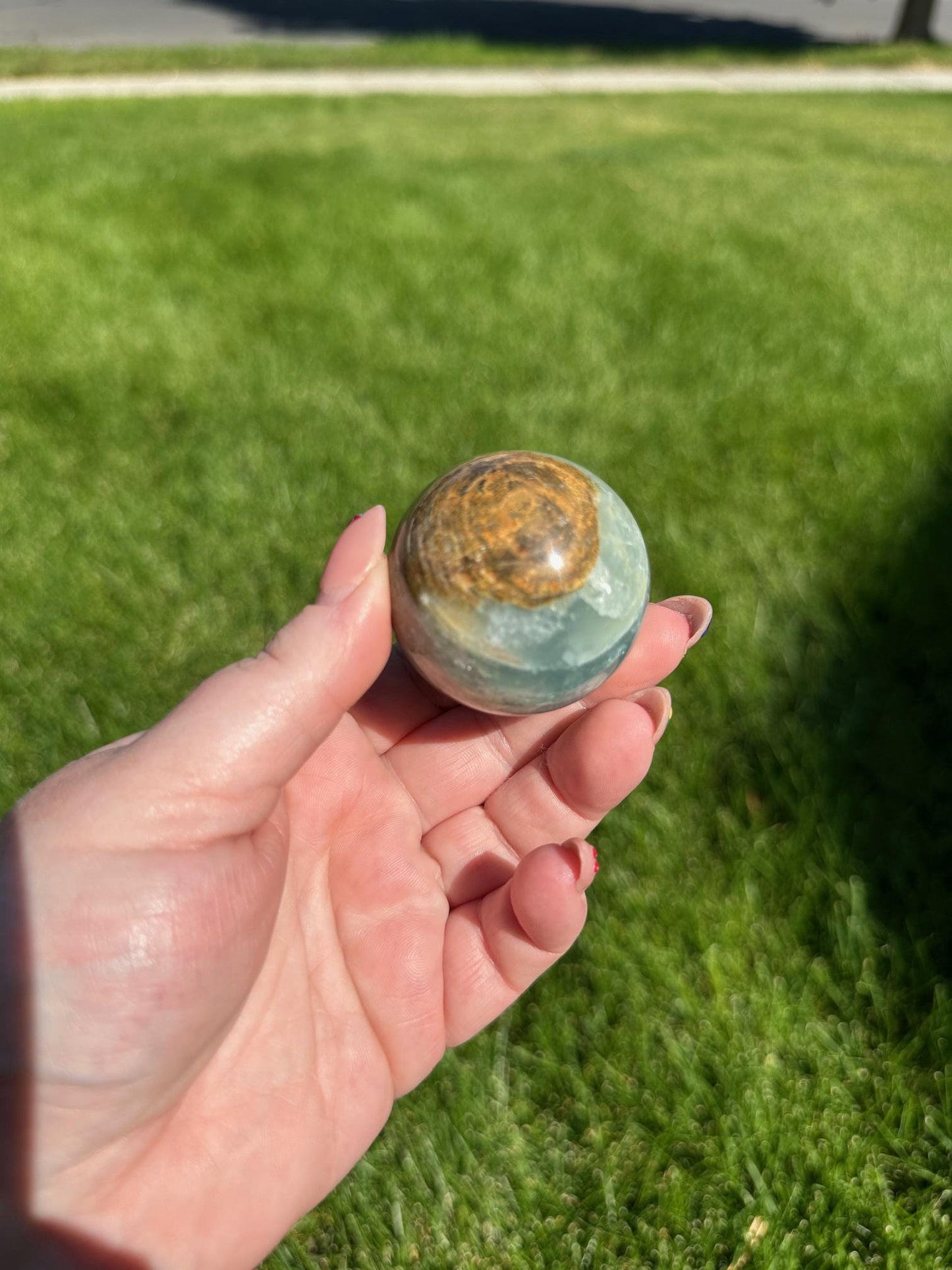 Aquatine Lemurian Calcite Sphere - 1.6-inch Diameter, 6 oz | Calming & Intuitive Crystal