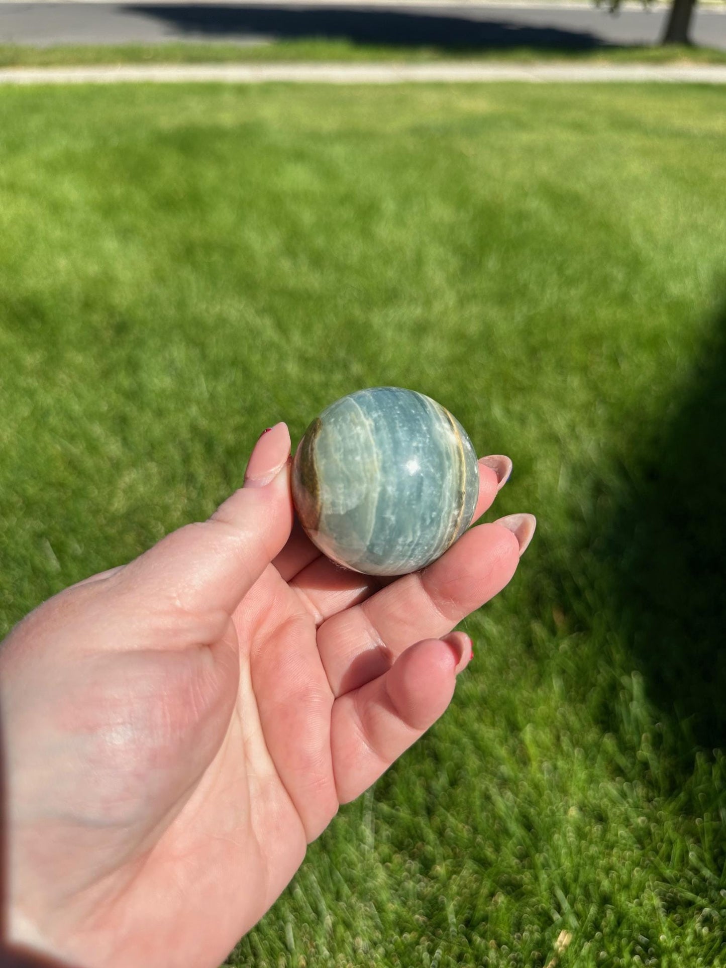 Aquatine Lemurian Calcite Sphere - 1.6-inch Diameter, 6 oz | Calming & Intuitive Crystal