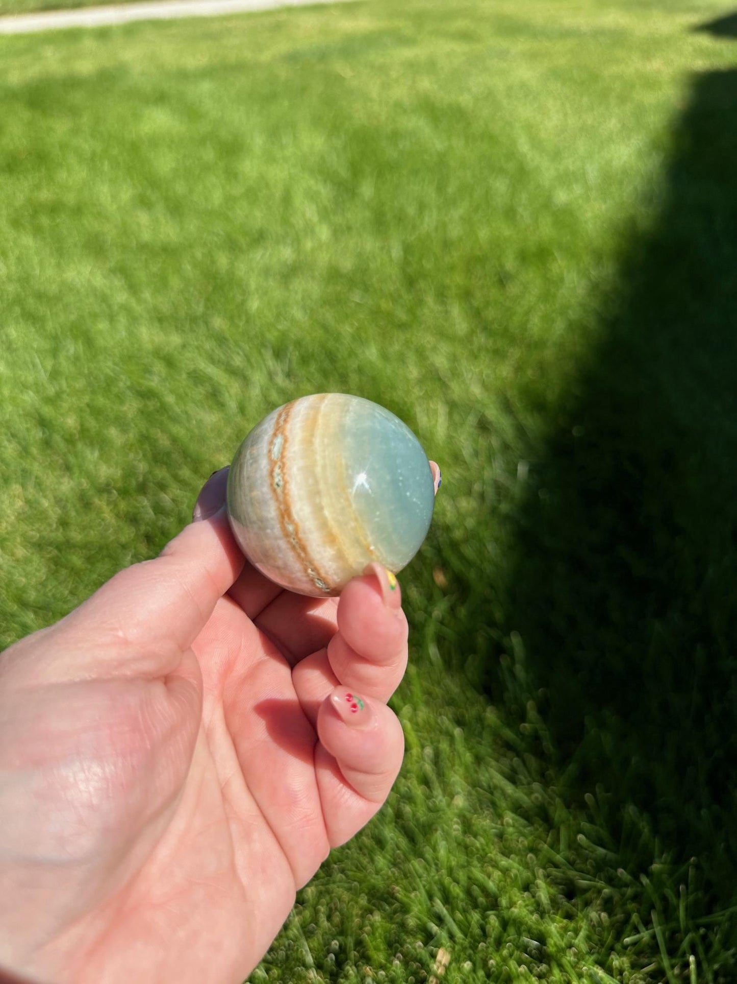 Aquatine Lemurian Calcite Sphere - 1.7-inch Diameter, 6 oz | Calming & Intuitive Crystal