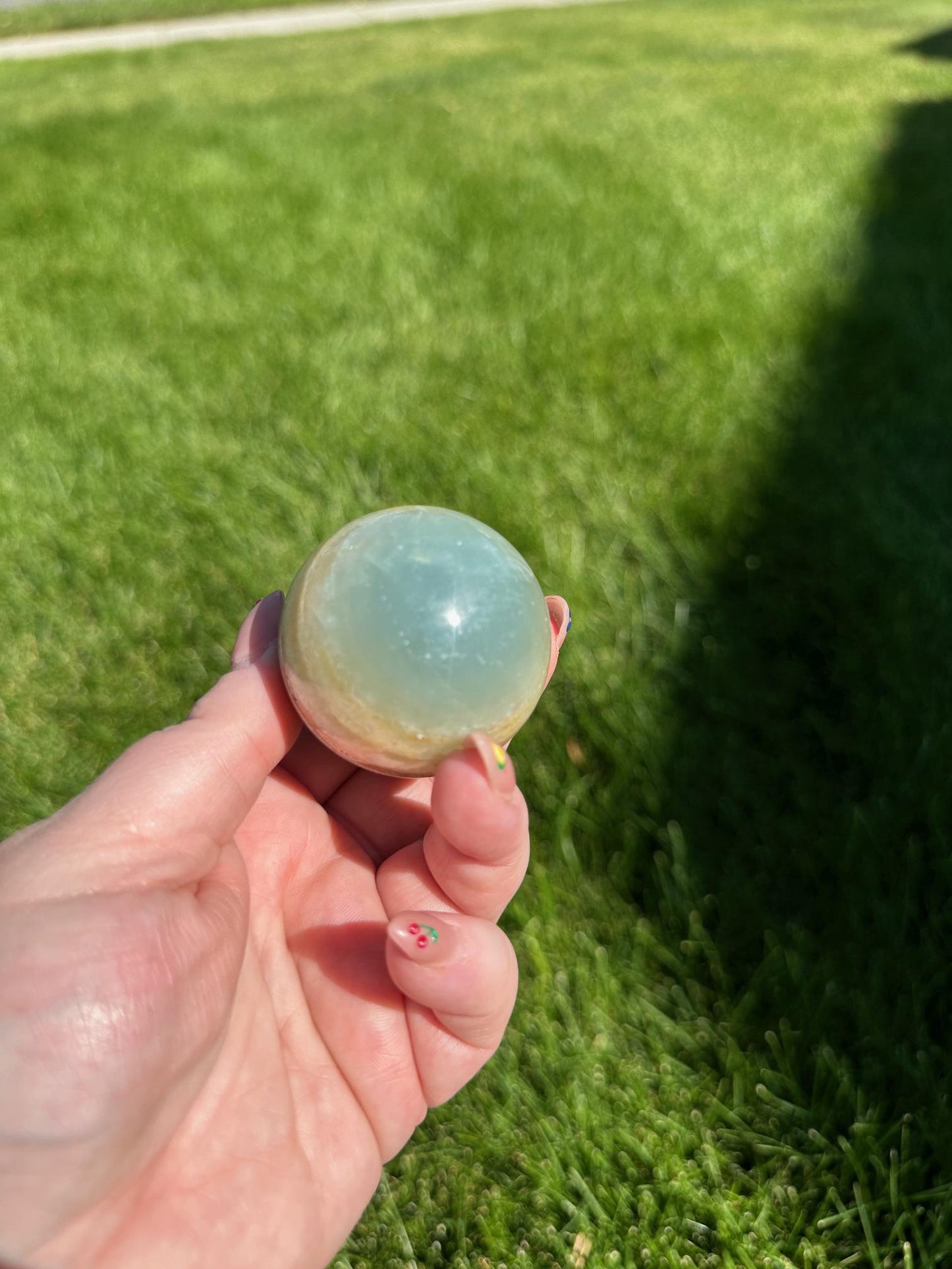 Aquatine Lemurian Calcite Sphere - 1.7-inch Diameter, 6 oz | Calming & Intuitive Crystal