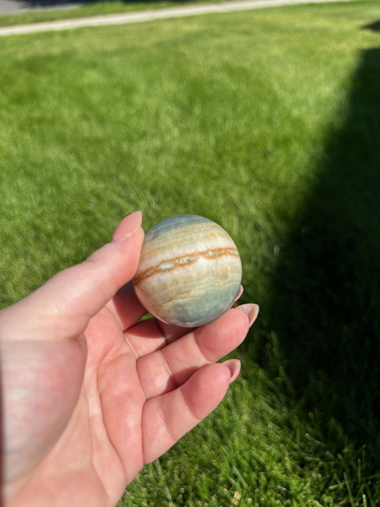 Aquatine Lemurian Calcite Sphere - 1.7-inch Diameter, 6 oz | Calming & Intuitive Crystal