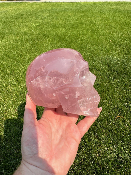 Rose Quartz Crystal Skull – 3 lbs 10 oz – Over 4 Inches Tall – Love and Healing Energy carving