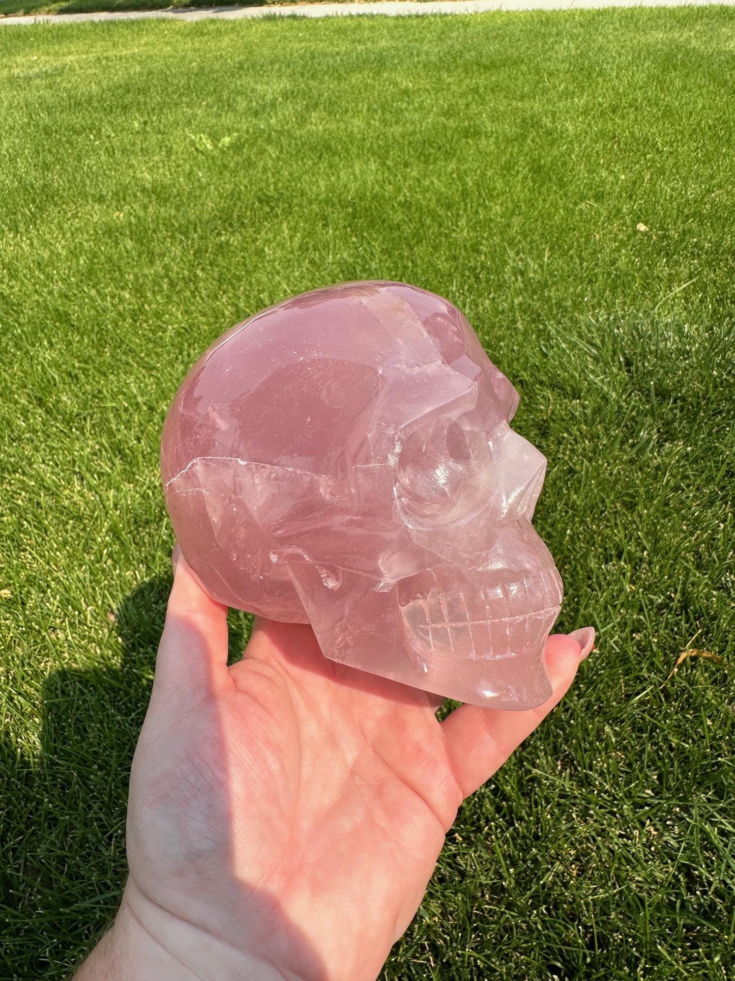 Rose Quartz Crystal Skull – 3 lbs 10 oz – Over 4 Inches Tall – Love and Healing Energy carving