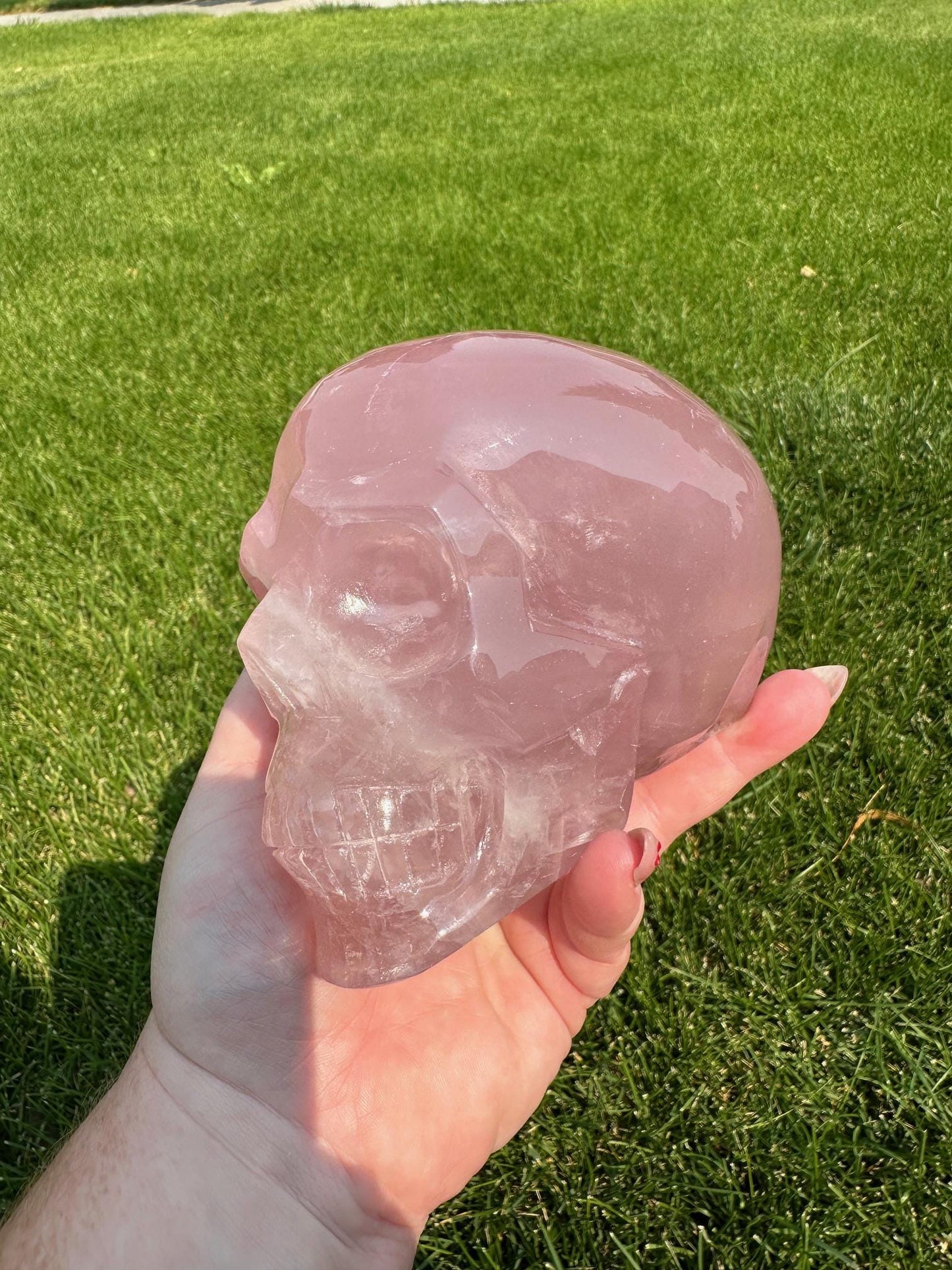 Rose Quartz Crystal Skull – 3 lbs 10 oz – Over 4 Inches Tall – Love and Healing Energy carving