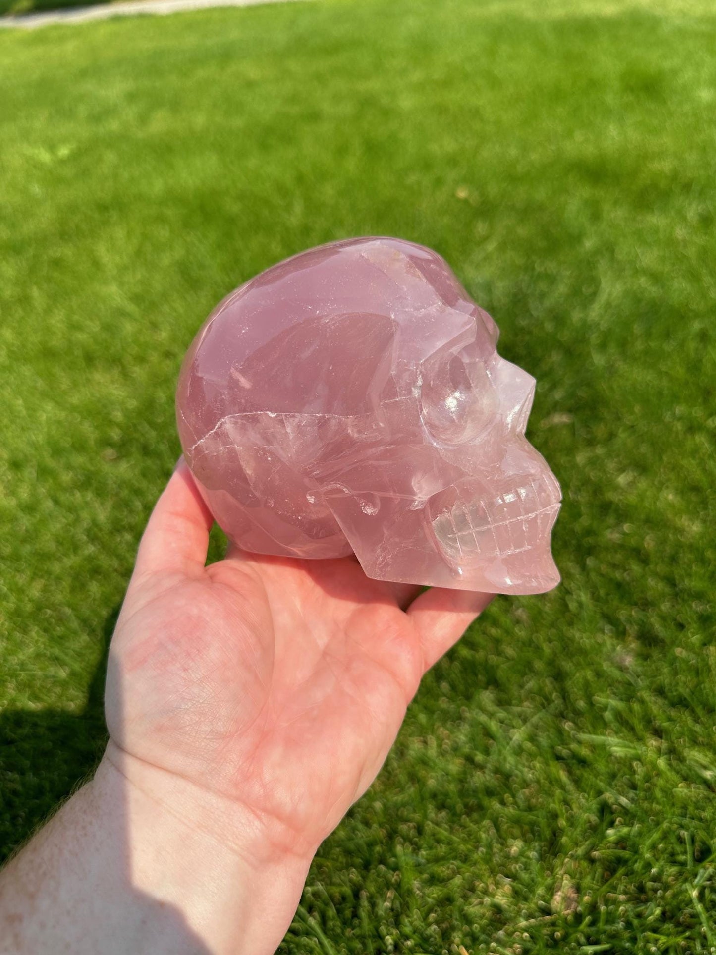 Rose Quartz Crystal Skull – 3 lbs 10 oz – Over 4 Inches Tall – Love and Healing Energy carving