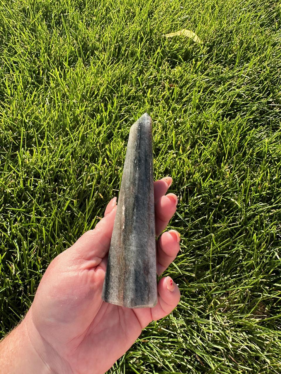 Hematite, Quartz, and Iron Crystal Tower - 5.6" Tall, 12 oz - Grounding, Protection, and Amplification