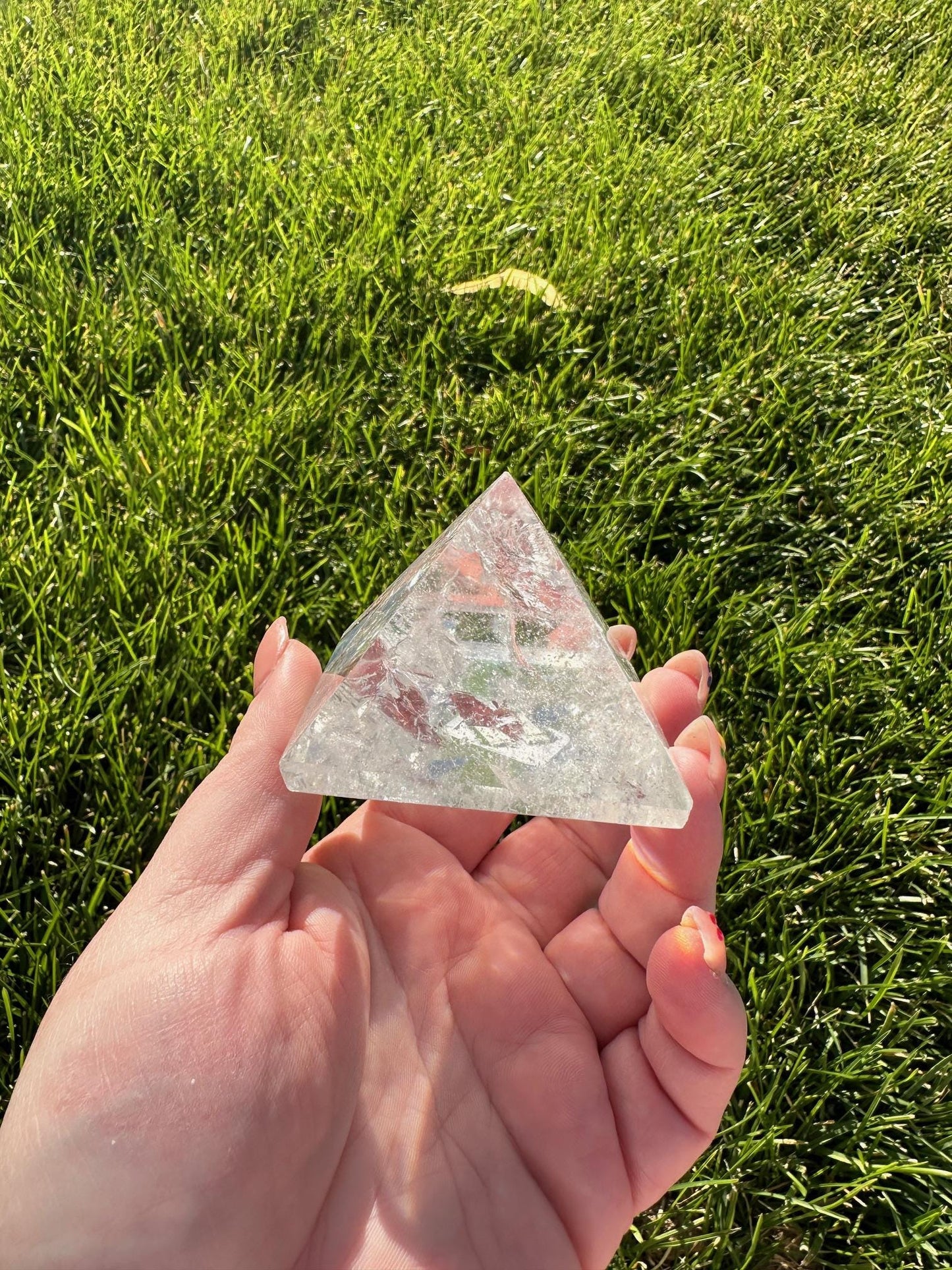 Clear Quartz Pyramid with Rainbows  – 1.7" Tall, 7 oz – Energy Amplification & Healing Crystal