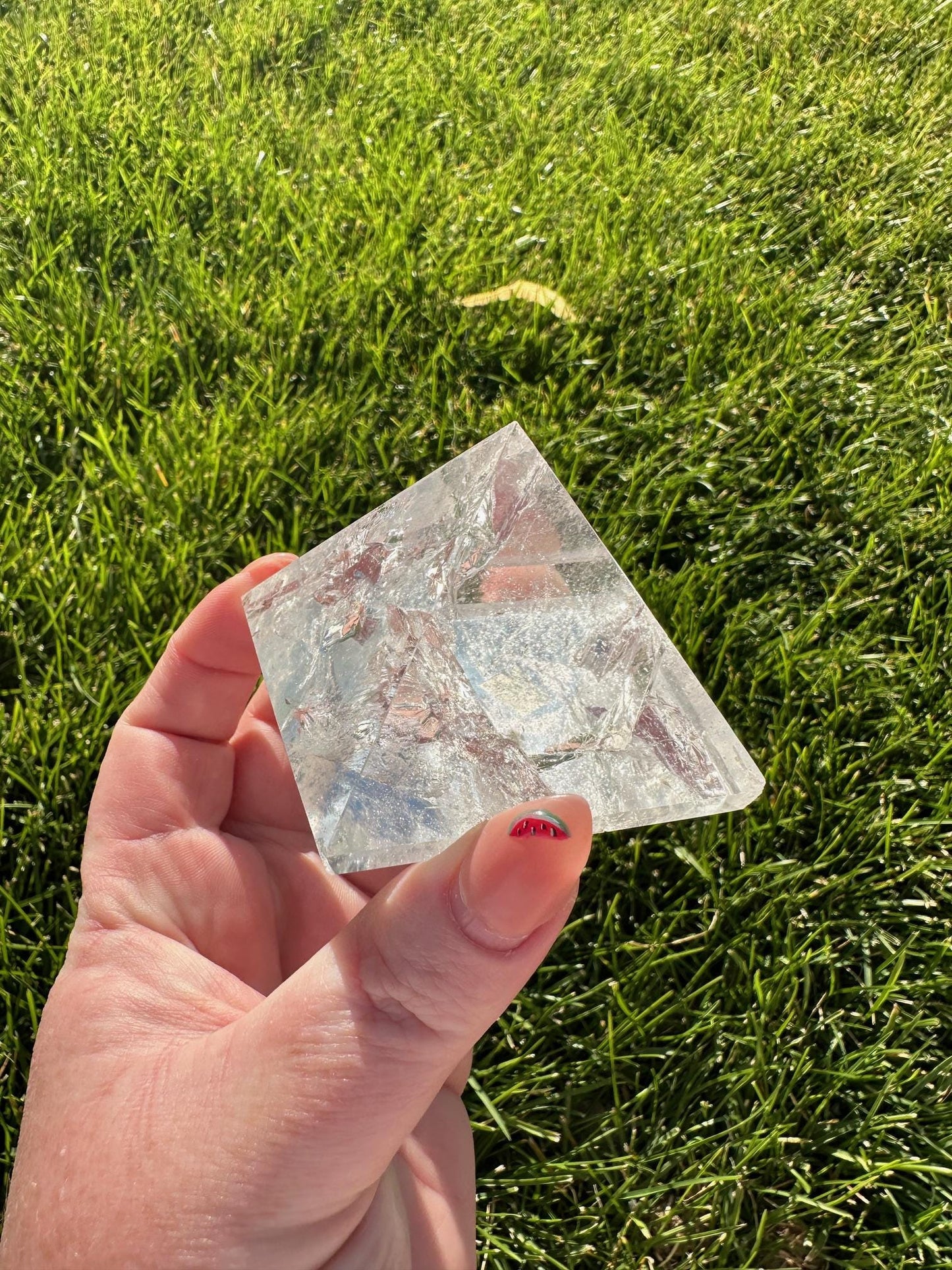 Clear Quartz Pyramid with Rainbows  – 1.7" Tall, 7 oz – Energy Amplification & Healing Crystal