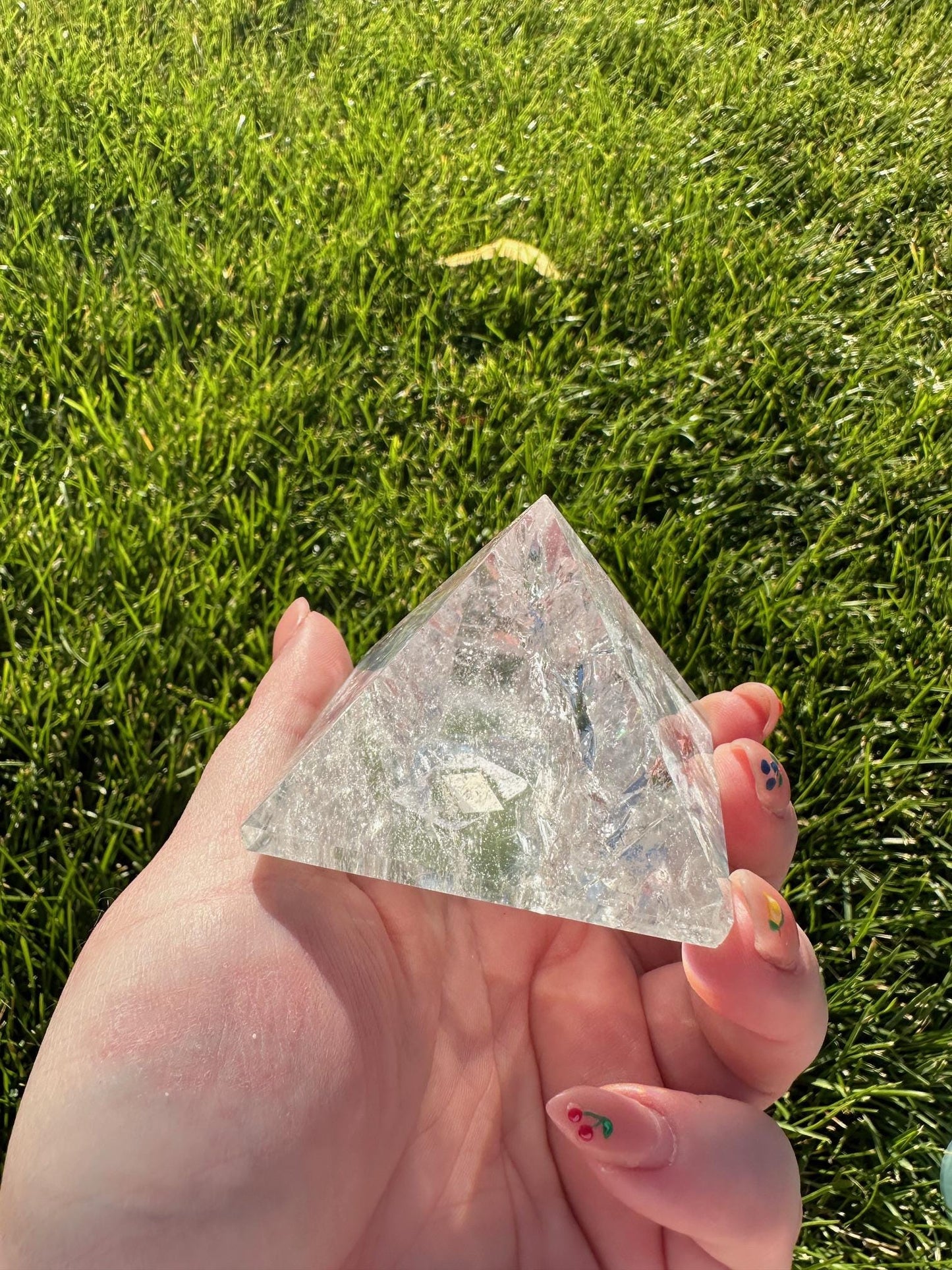 Clear Quartz Pyramid with Rainbows  – 1.7" Tall, 7 oz – Energy Amplification & Healing Crystal