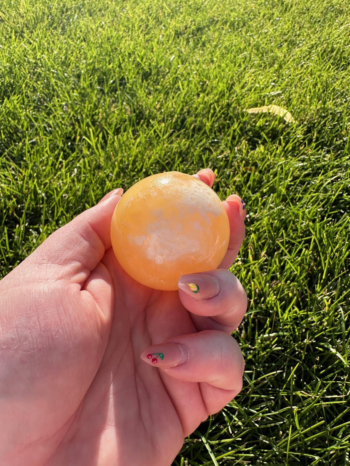 Orange Calcite Sphere – 1.7" Diameter, 6 oz – Energizing Creativity & Emotional Healing Crystal