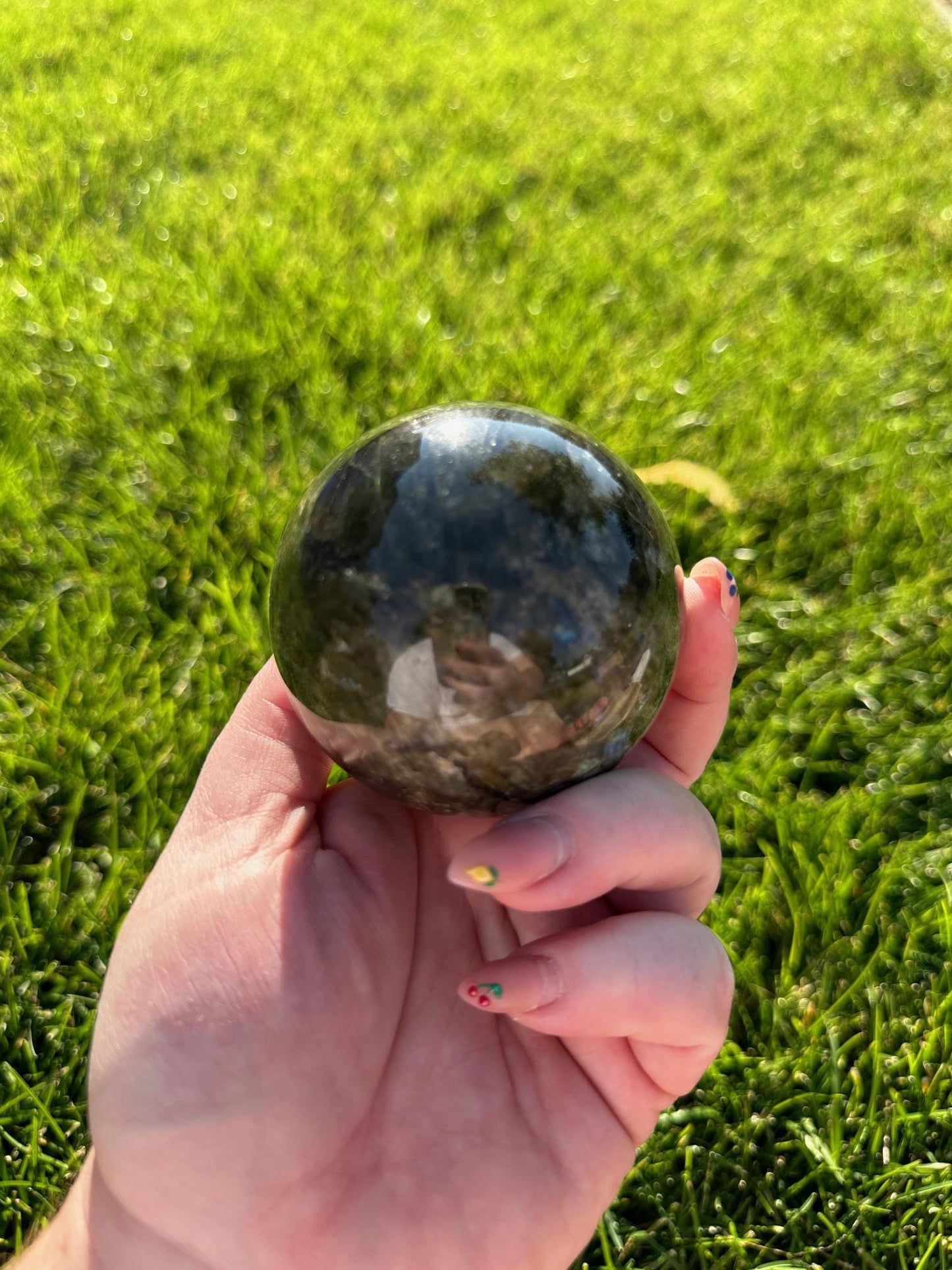 Flashy Blue Labradorite Sphere – 2.6" Diameter, 1 lb 2 oz – Protection, Transformation, and Intuition Crystal Ball