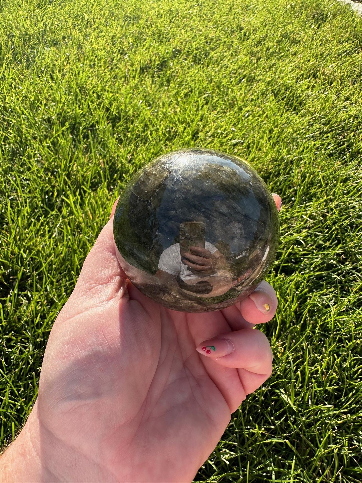 Flashy Blue Labradorite Sphere – 2.6" Diameter, 1 lb 2 oz – Protection, Transformation, and Intuition Crystal Ball