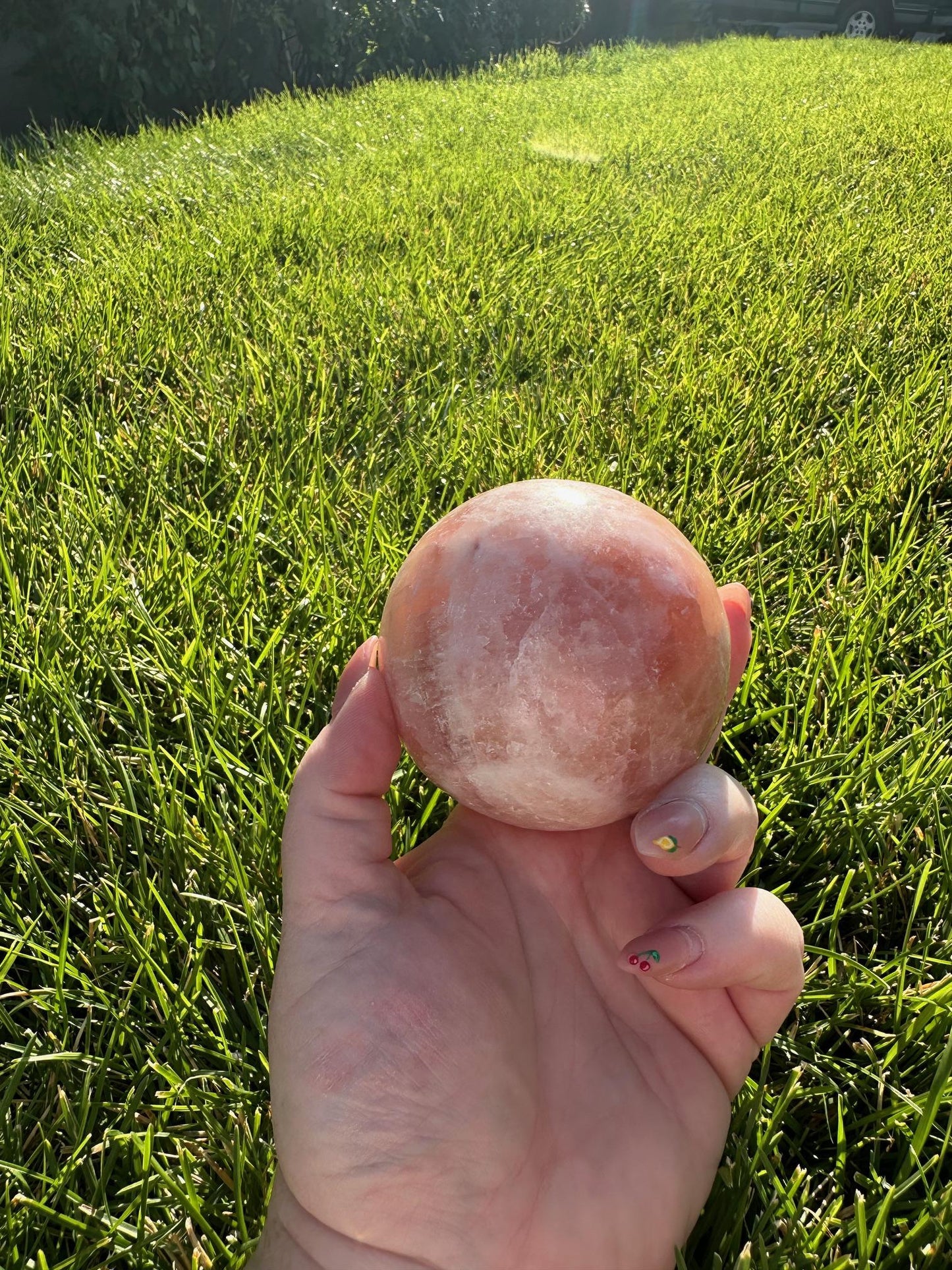 Rose Calcite Sphere – 2.8" Diameter, 1 lb 7 oz – Emotional Healing, Love, and Compassion Crystal