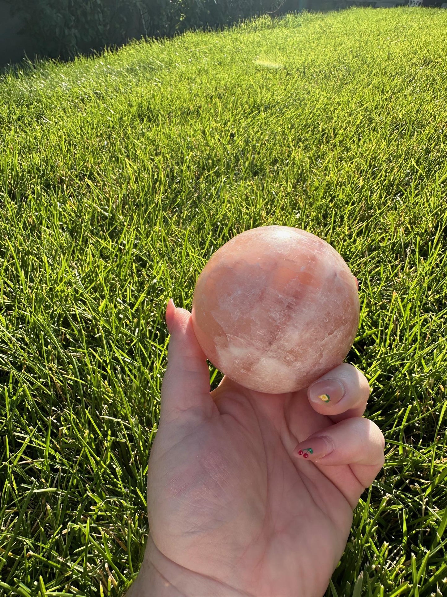 Rose Calcite Sphere – 2.8" Diameter, 1 lb 7 oz – Emotional Healing, Love, and Compassion Crystal