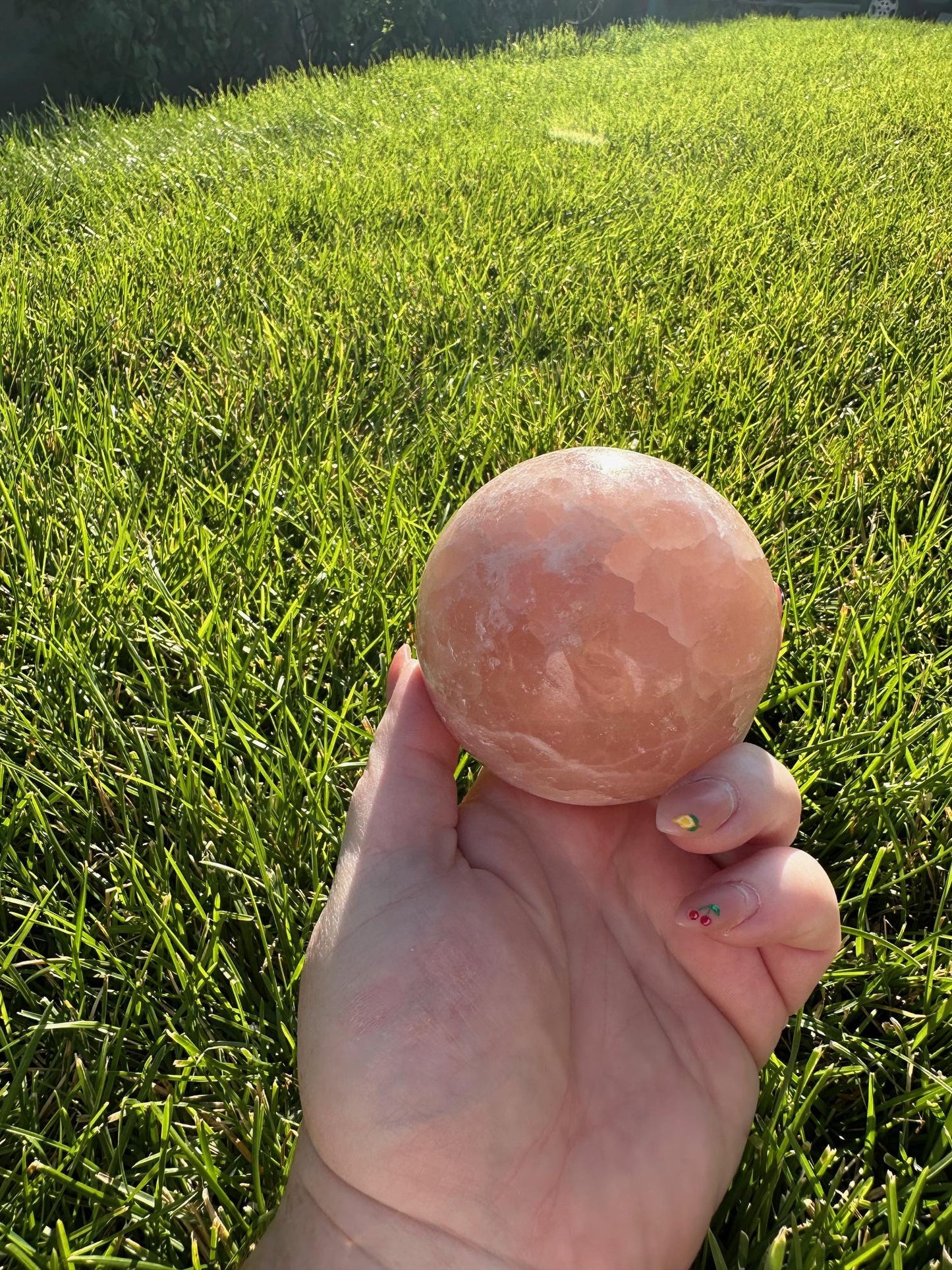 Rose Calcite Sphere – 2.8" Diameter, 1 lb 7 oz – Emotional Healing, Love, and Compassion Crystal