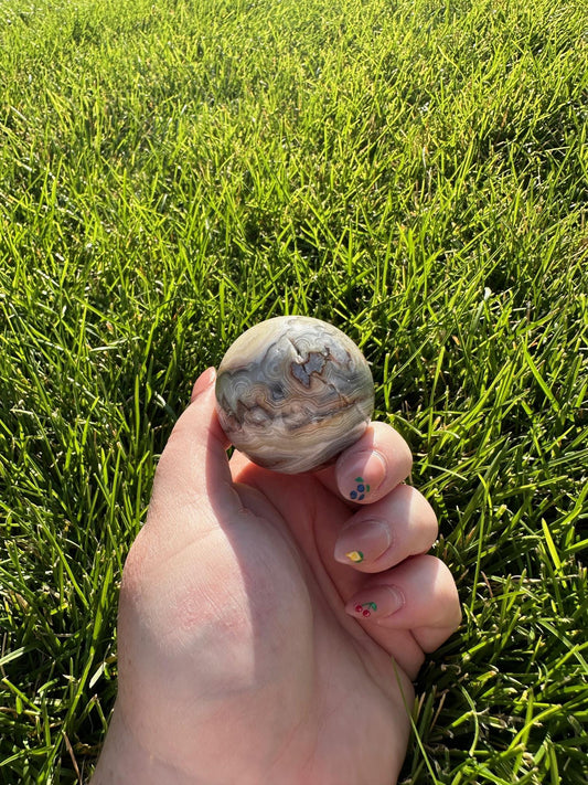 Crazy Lace Agate Sphere – 1.6" Diameter, 4 oz – Joy, Balance, and Protection Crystal from Mexico